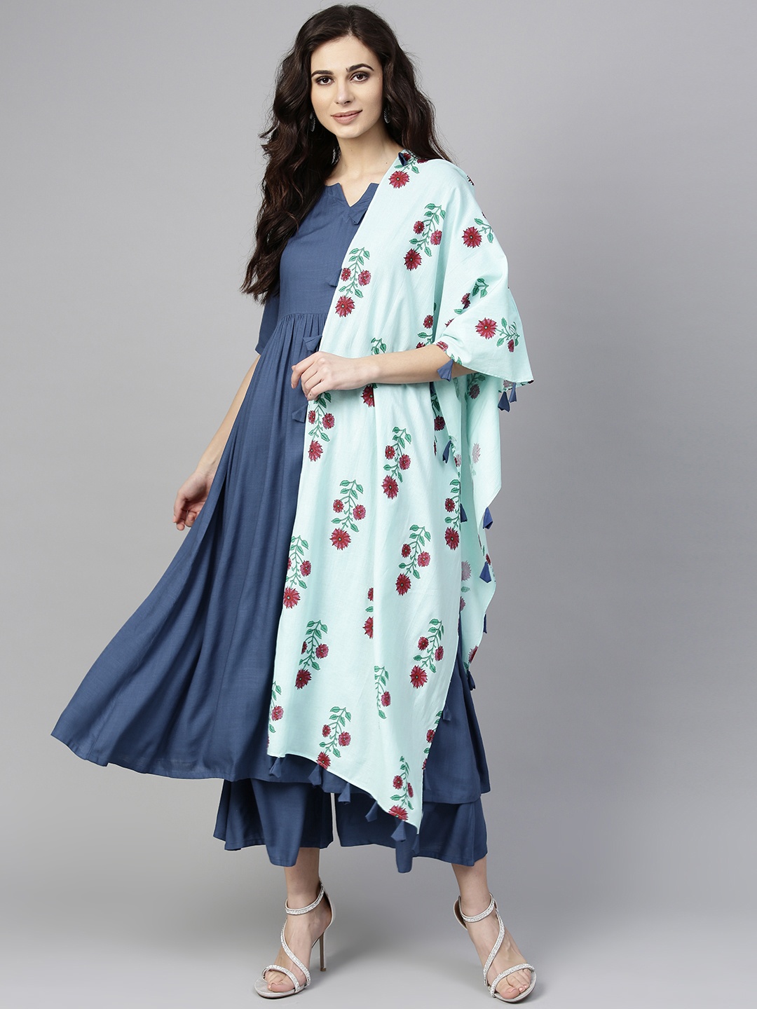 

Libas Women Blue Solid Kurta with Palazzos & Dupatta