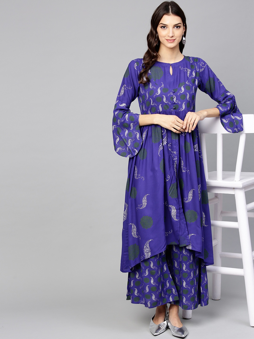 

Libas Women Blue & Silver Printed Kurta with Palazzos