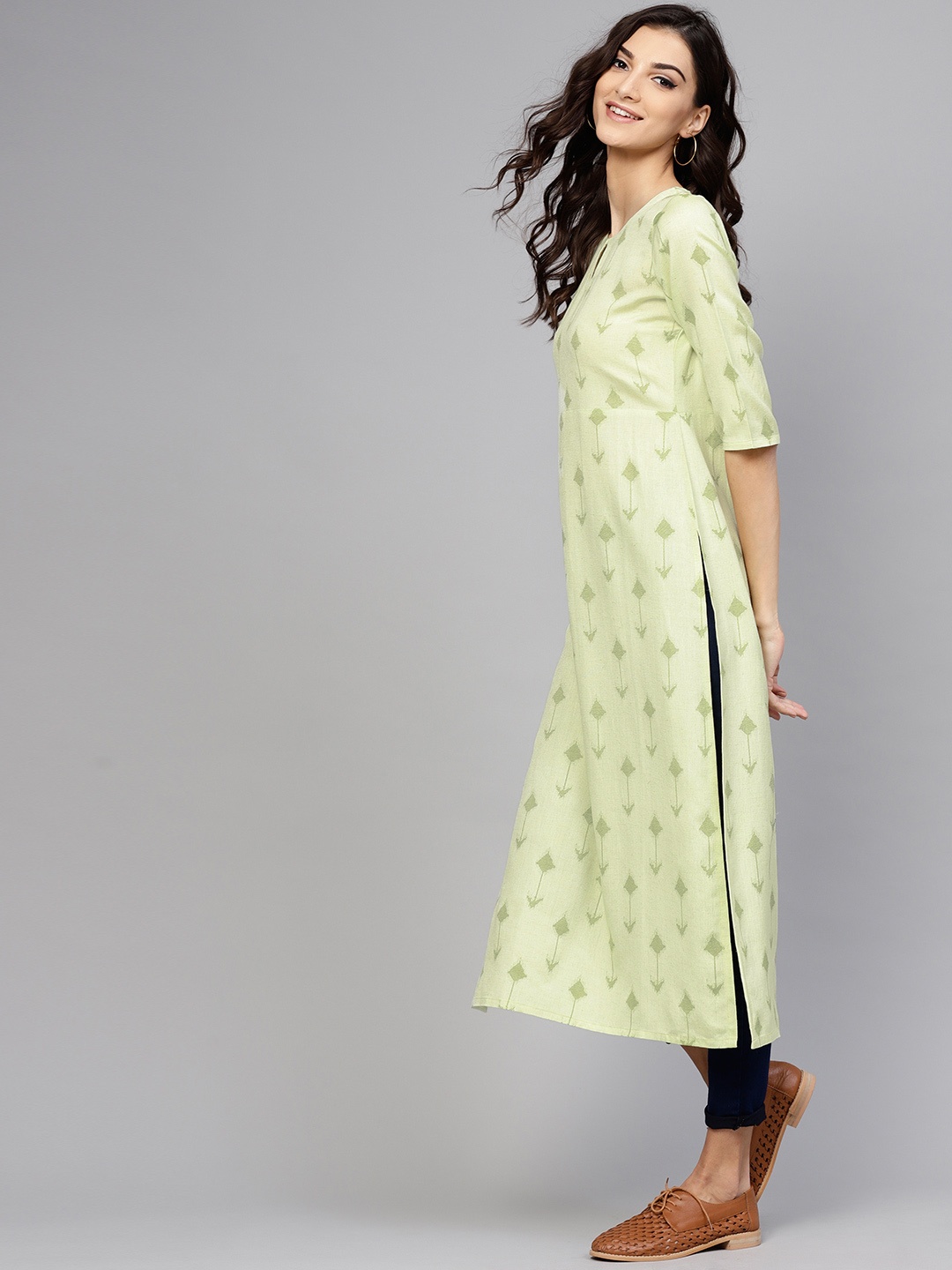 

Libas Women Green Printed Straight Kurta