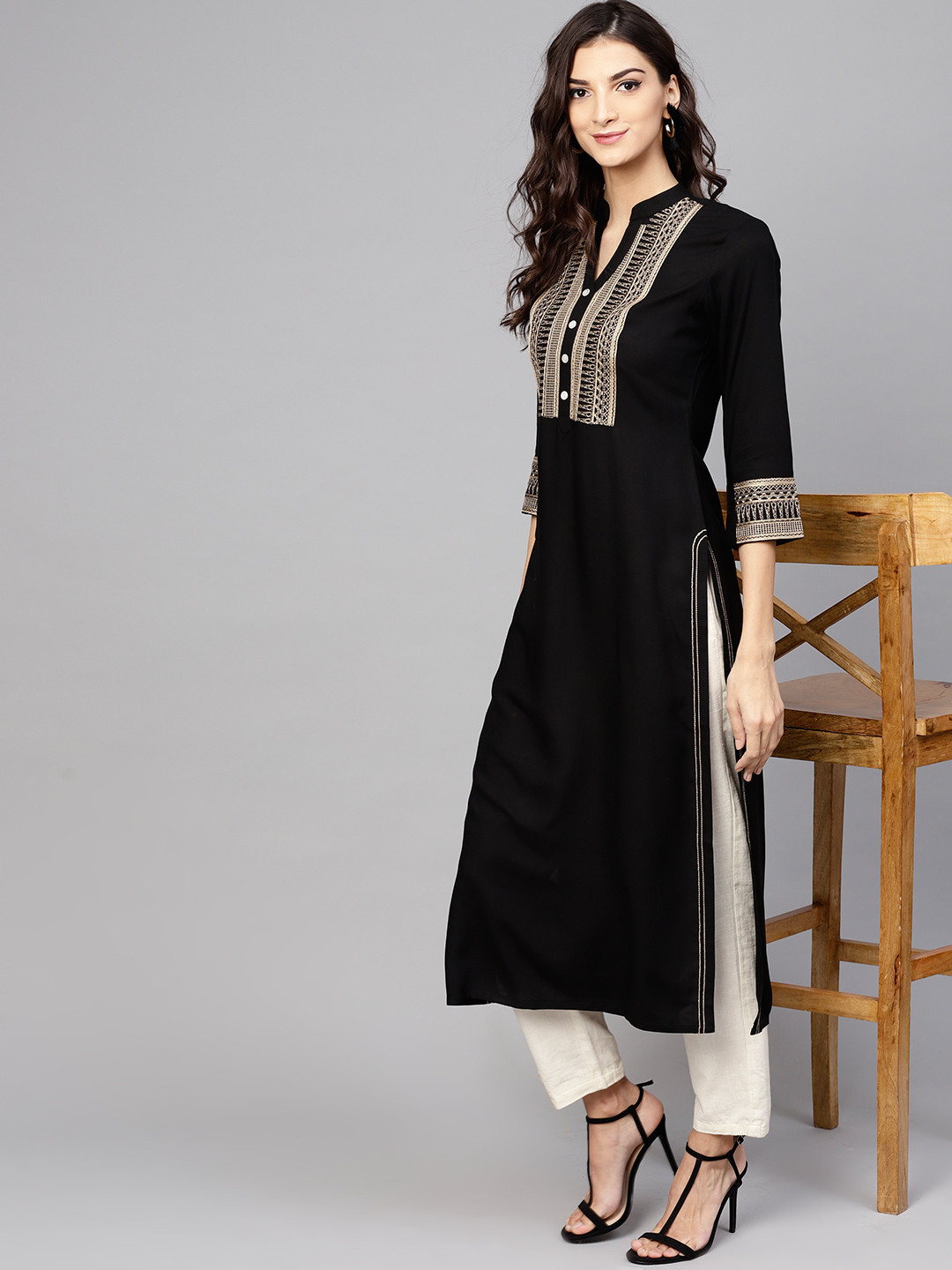 

Libas Women Black Yoke Design Straight Kurta