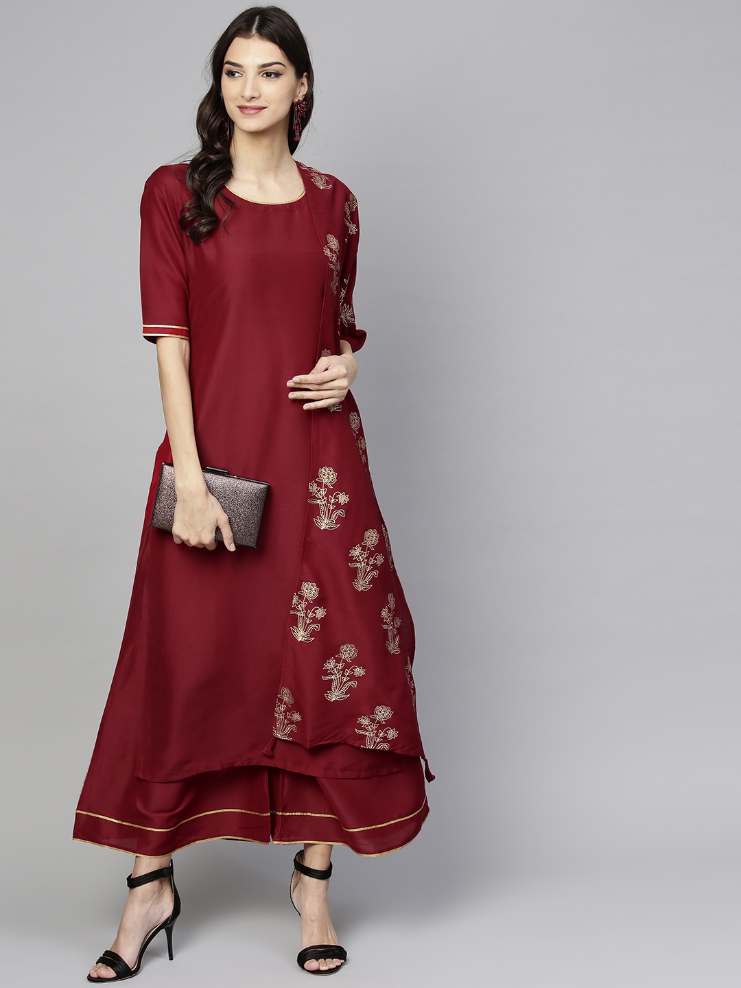 

Libas Women Maroon Kurta with Palazzos & Dupatta