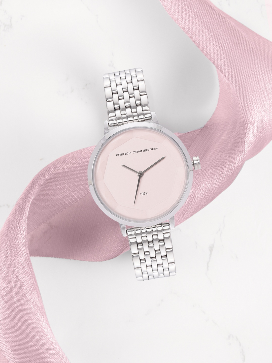 

French Connection Women Pink Dial & Silver Toned Bracelet Straps Analogue Watch FC1317SM