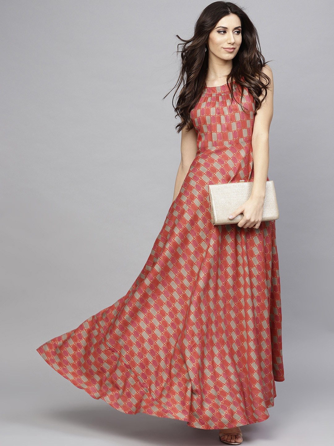 

AKS Women Red Printed Maxi Dress