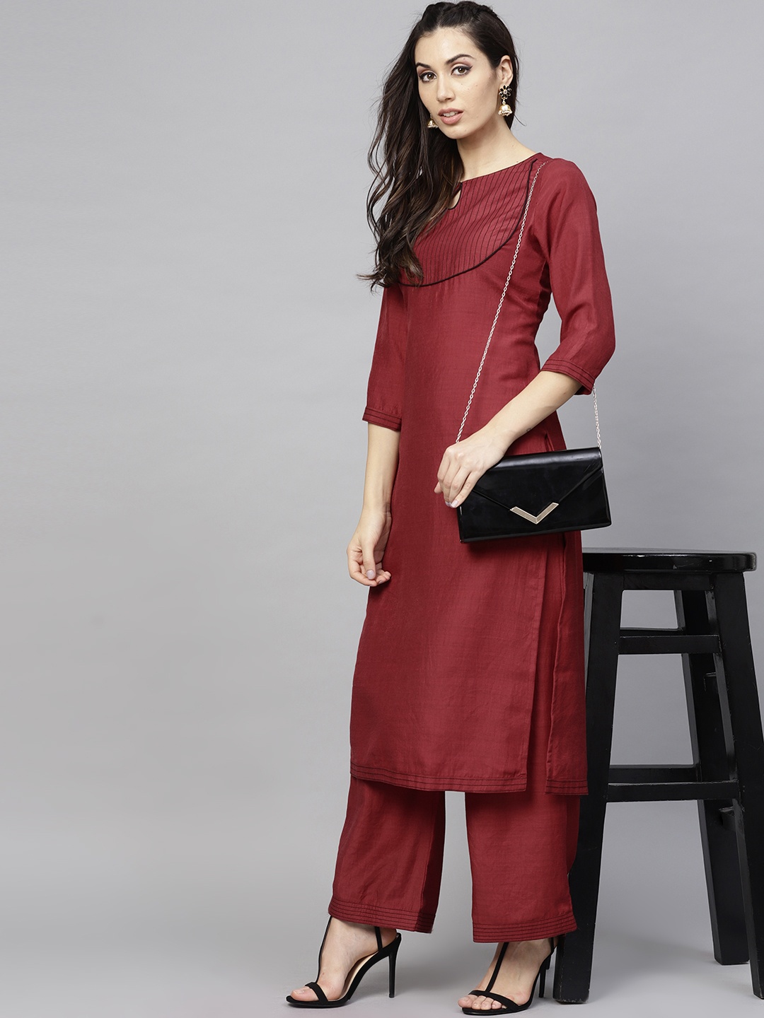 

AKS Women Maroon Yoke Design Kurta with Palazzos