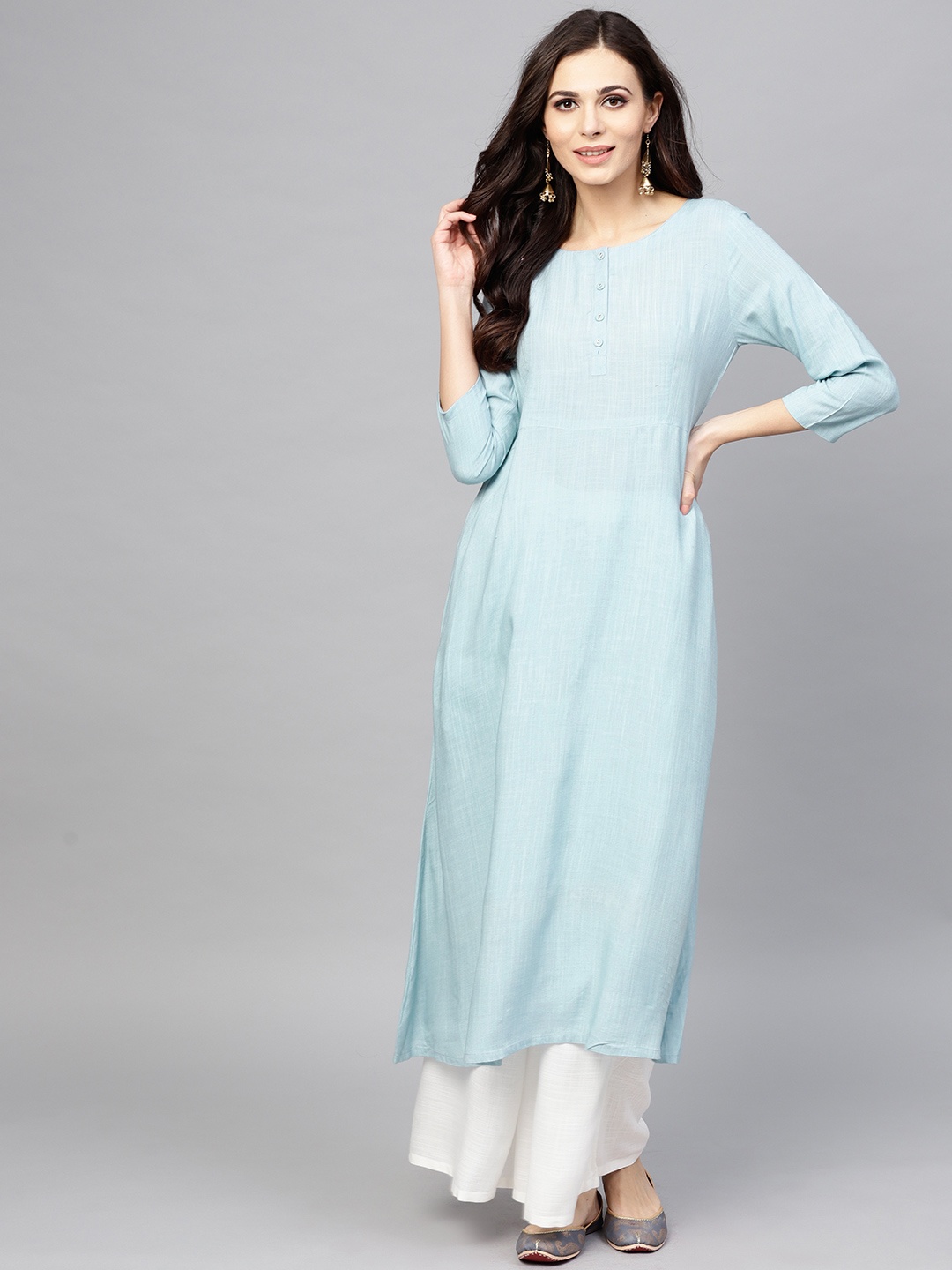 

AKS Women Blue Solid A-Line Kurta