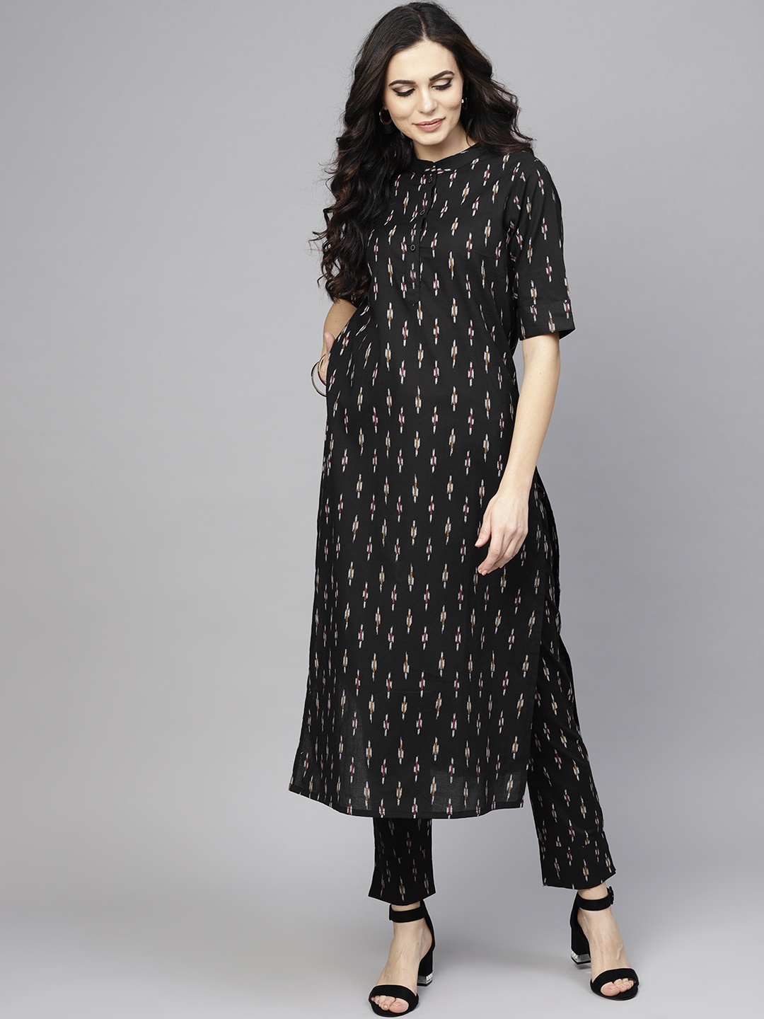 

AKS Women Black Printed Kurta with Trousers