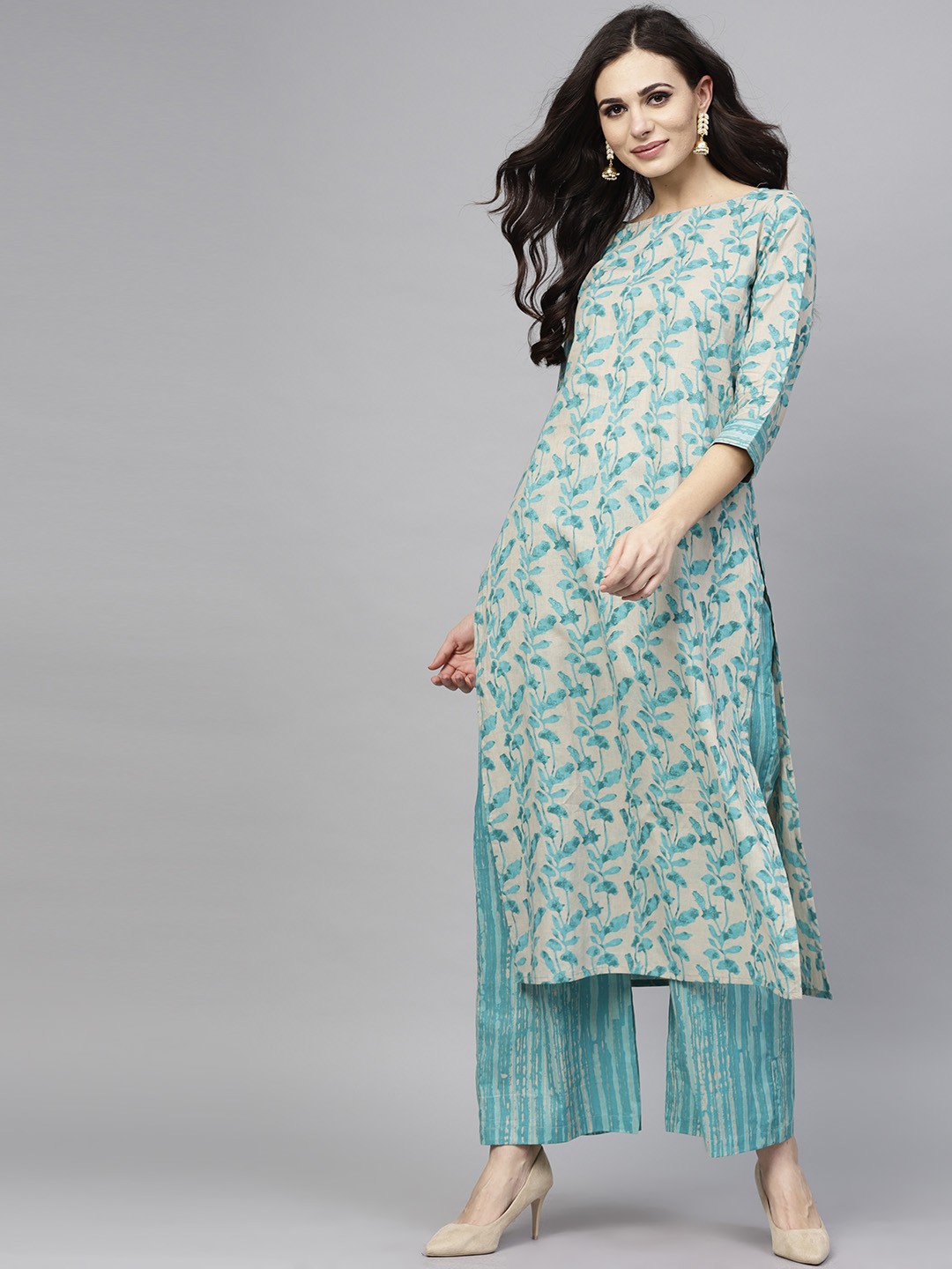 

AKS Women Blue & Grey Printed Kurta with Palazzos