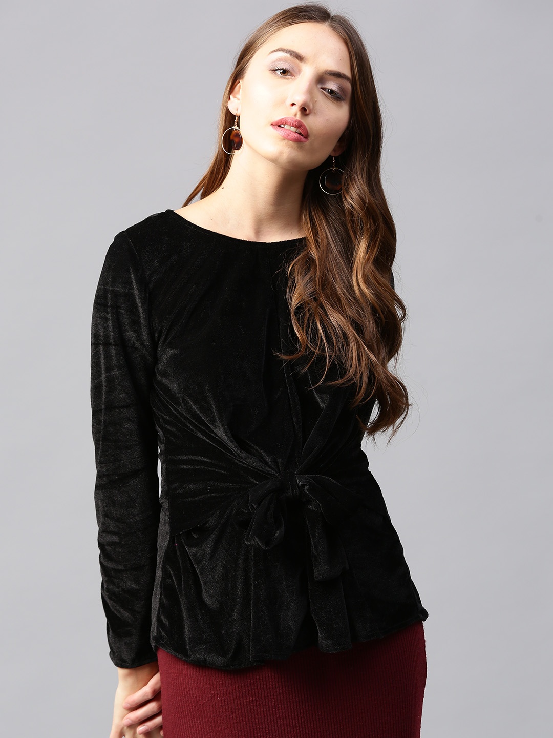 

Athena Women Black Velvet Finish Solid Top