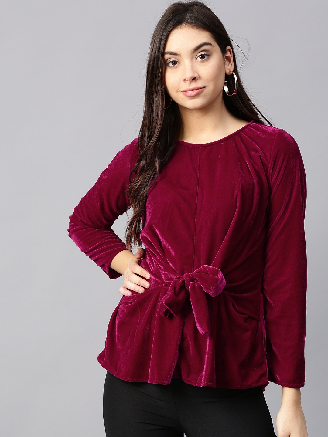 

Athena Women Magenta Velvet Finish Solid Top