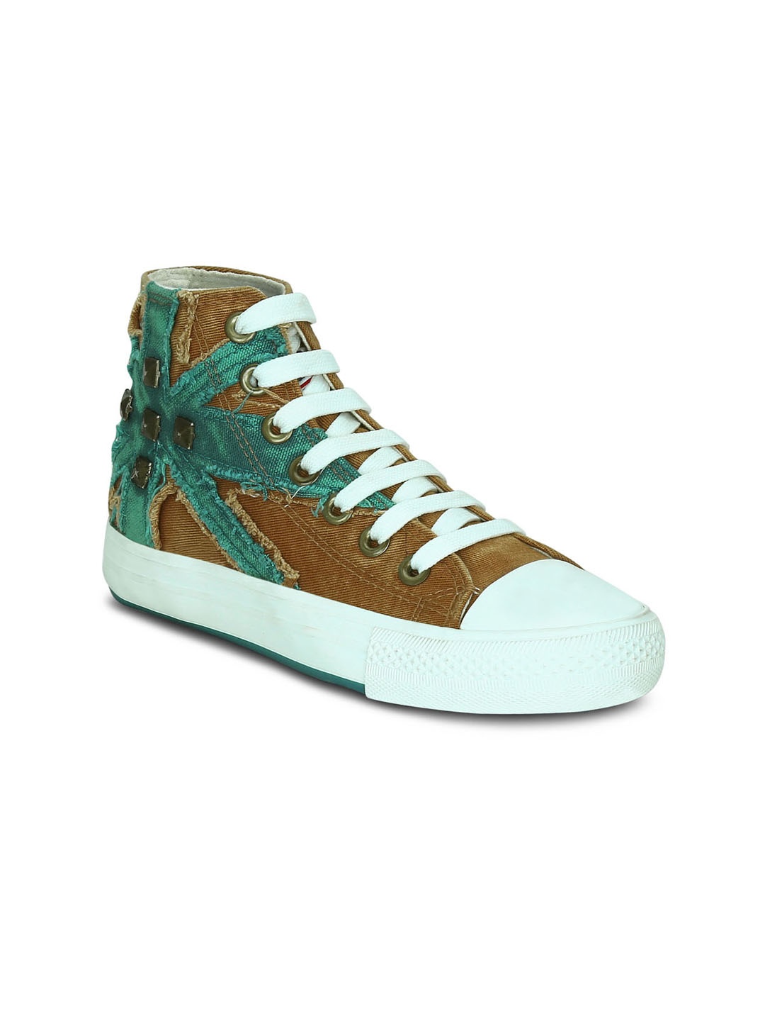 

Get Glamr Women Brown Colourblocked Canvas Mid-Top Sneakers