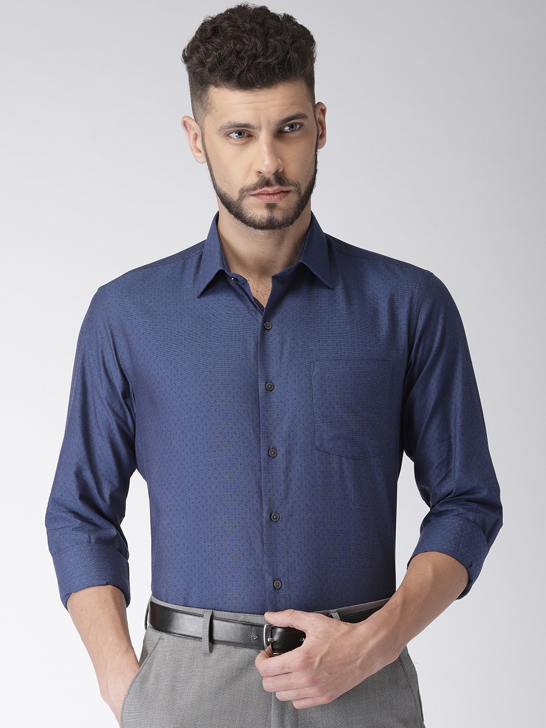

Arrow Men Blue Premium Slim Fit Self Design Formal Shirt