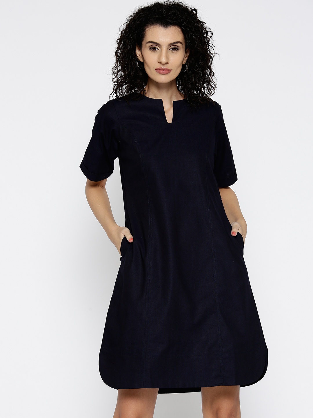 

Ayaany Women Navy Blue Solid A-Line Dress