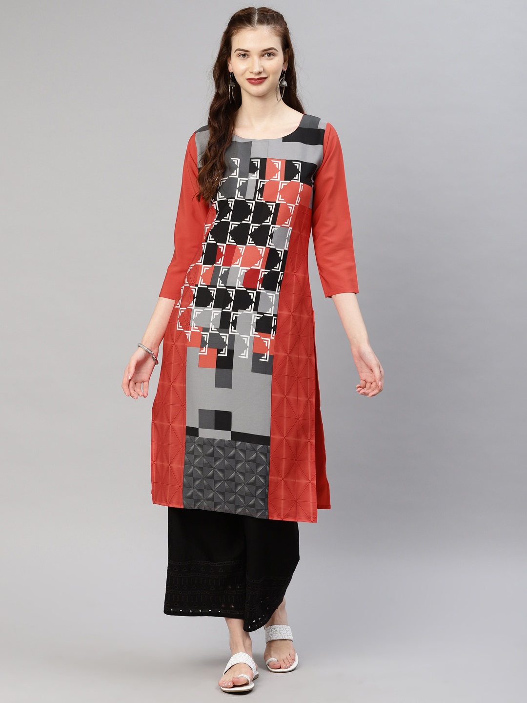 

Vaamsi Women Red Printed Straight Kurta