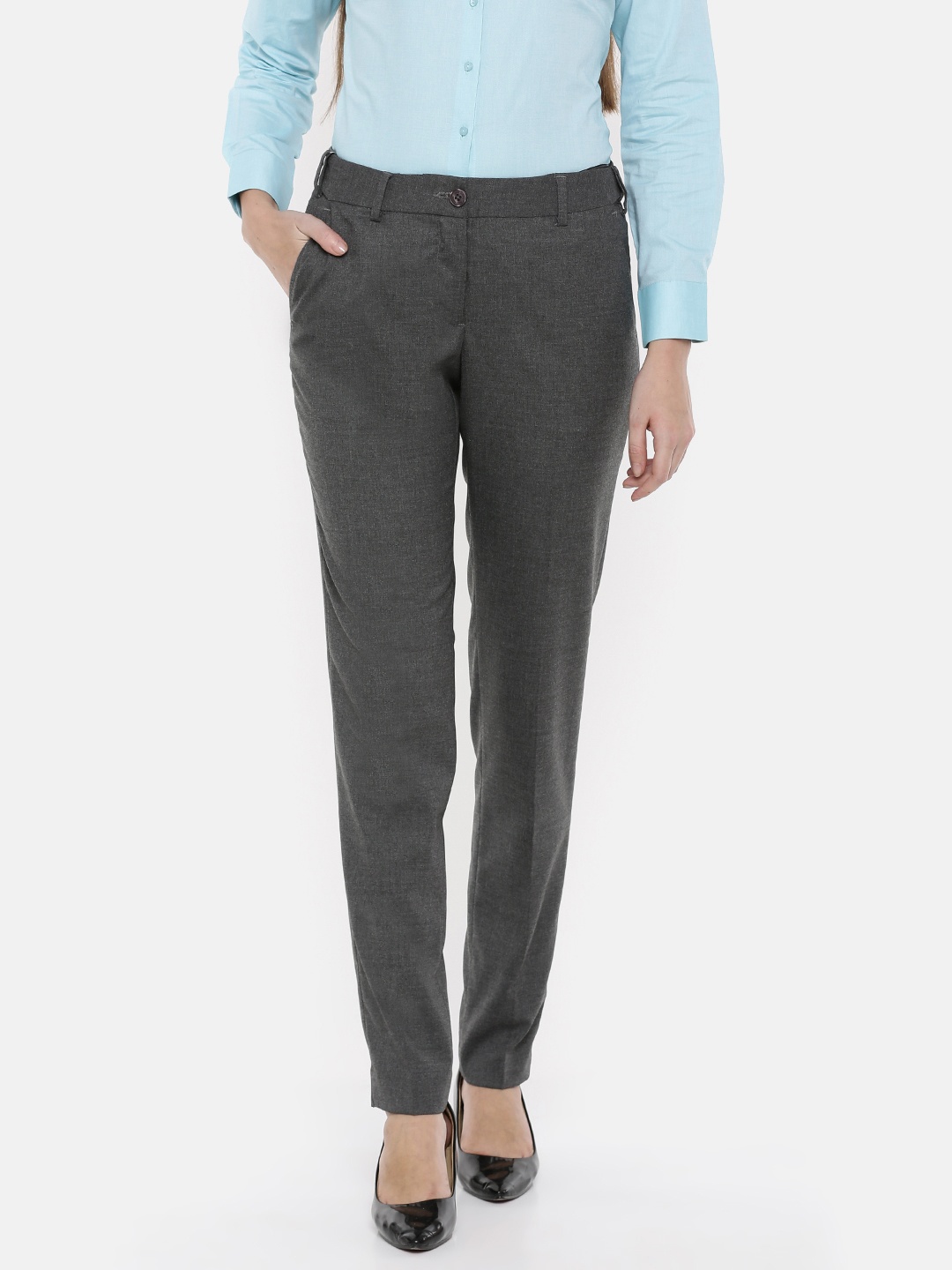 

Park Avenue Woman Women Grey Regular Fit Solid Formal Trousers