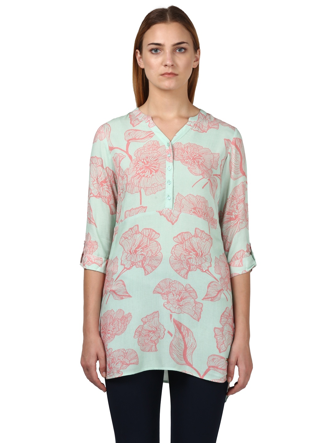 

Park Avenue Women Green & Pink Printed Tunic