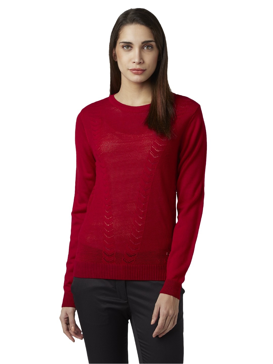 

Park Avenue Women Red Self Design Pullover