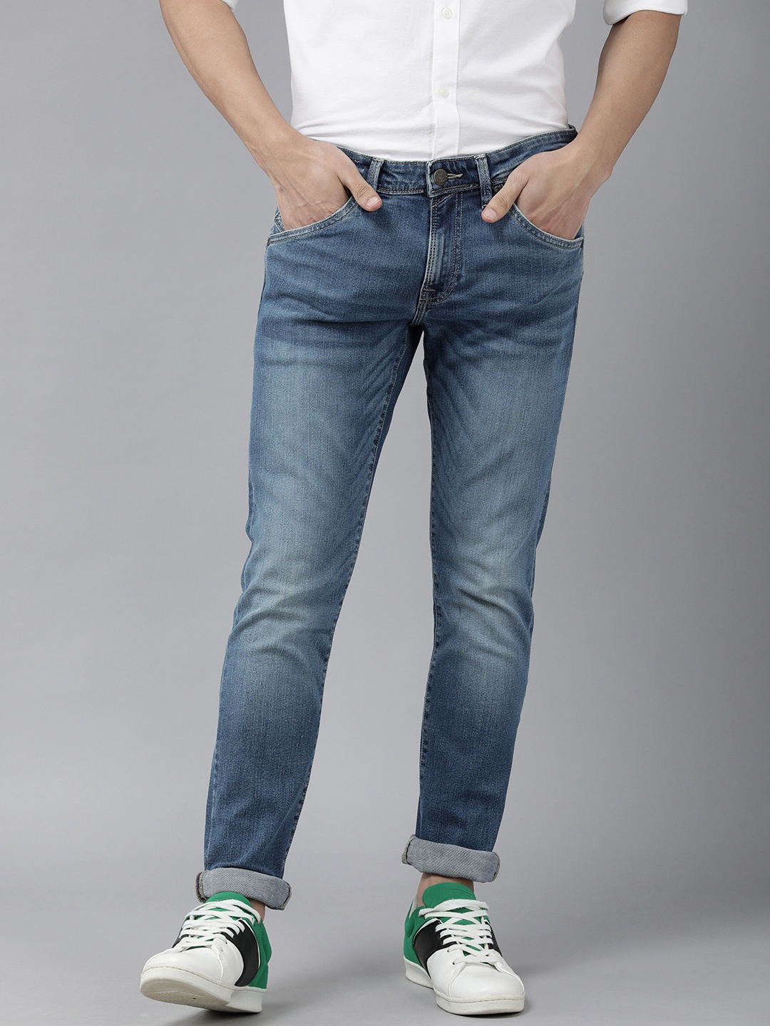 

Jack & Jones Men Blue Cotton Slim Fit Low-Rise Heavy Fade Jeans