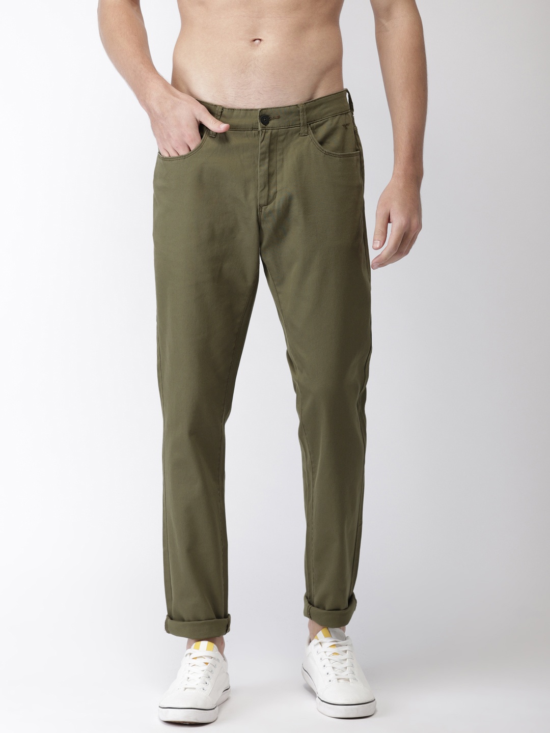 

Flying Machine Men Olive Green Super Slim Fit Solid Chinos