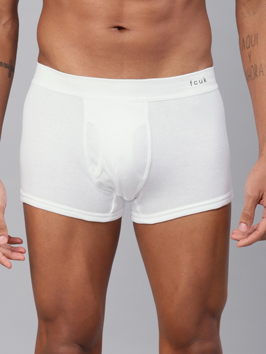 

FCUK Men White Solid Trunks CTR14