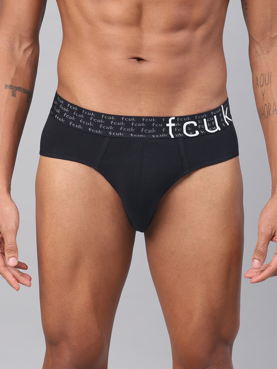 

FCUK Men Black Solid Briefs CBR18