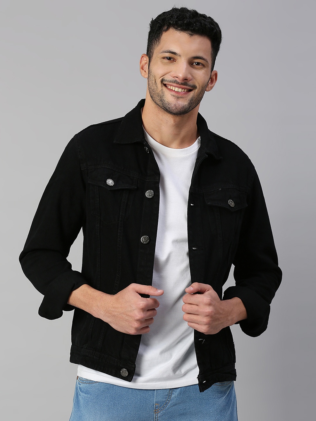 

High Star Men Black Solid Denim Jacket