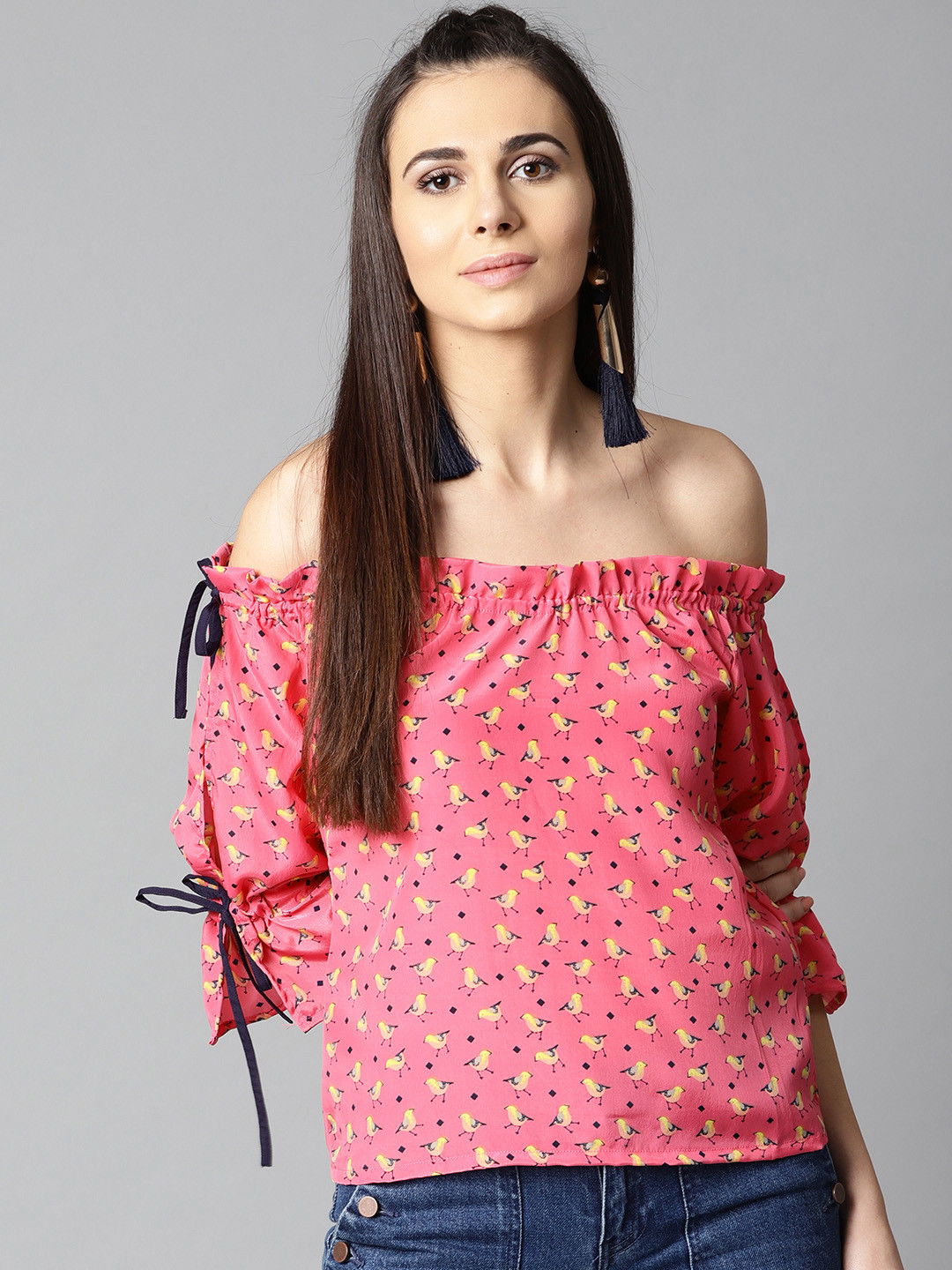 

aasi Women Pink Printed Bardot Top