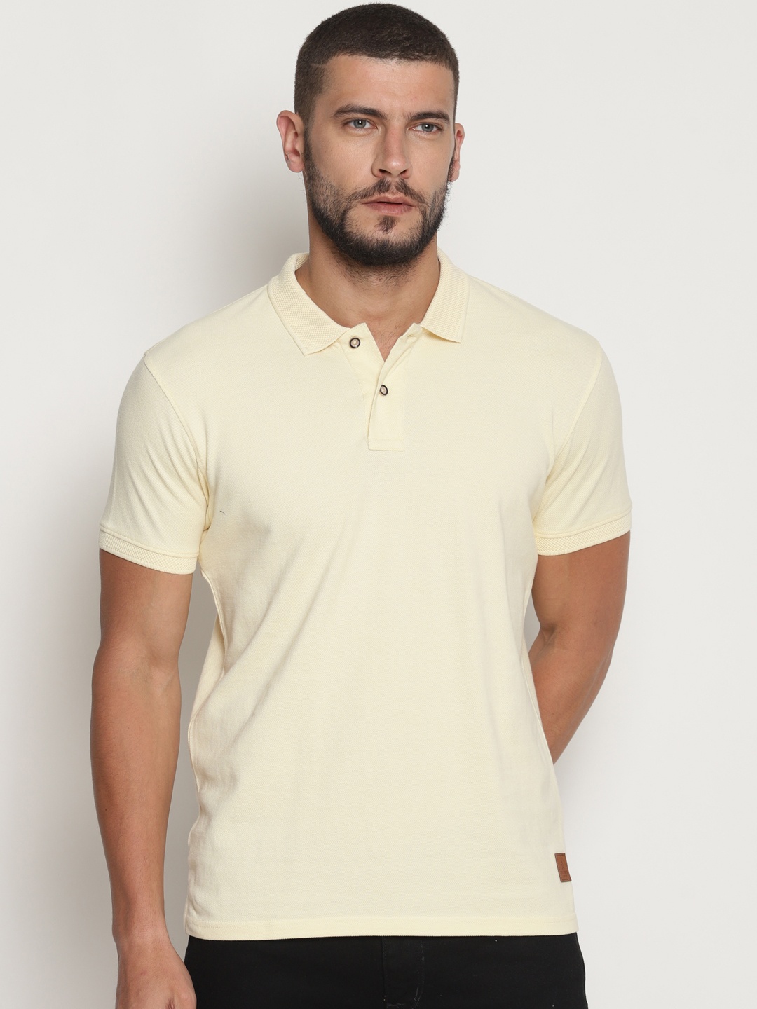 

Steenbok Men Cream-Coloured Solid Polo Collar T-shirt