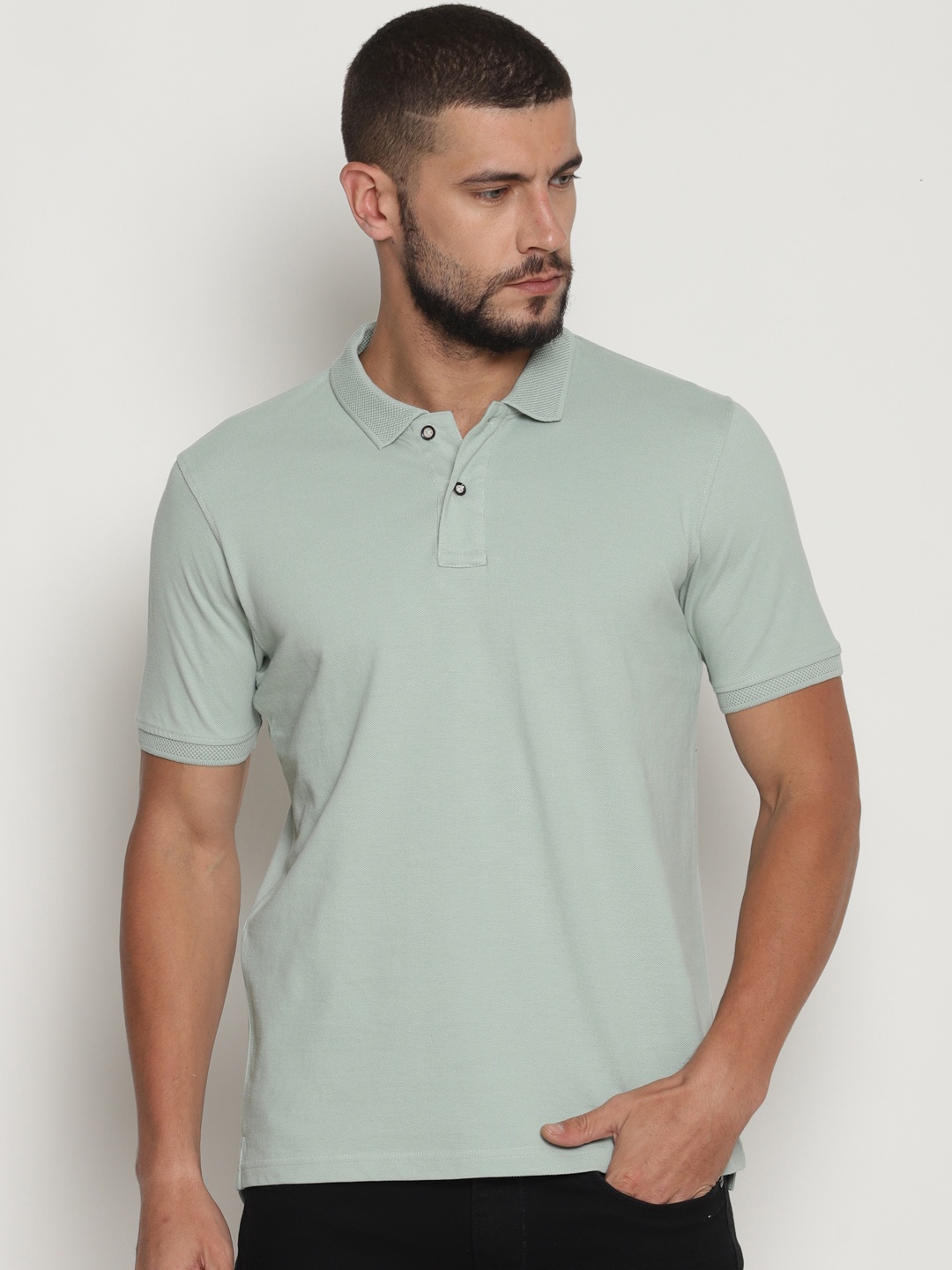 

Steenbok Men Grey Solid Polo Collar T-shirt