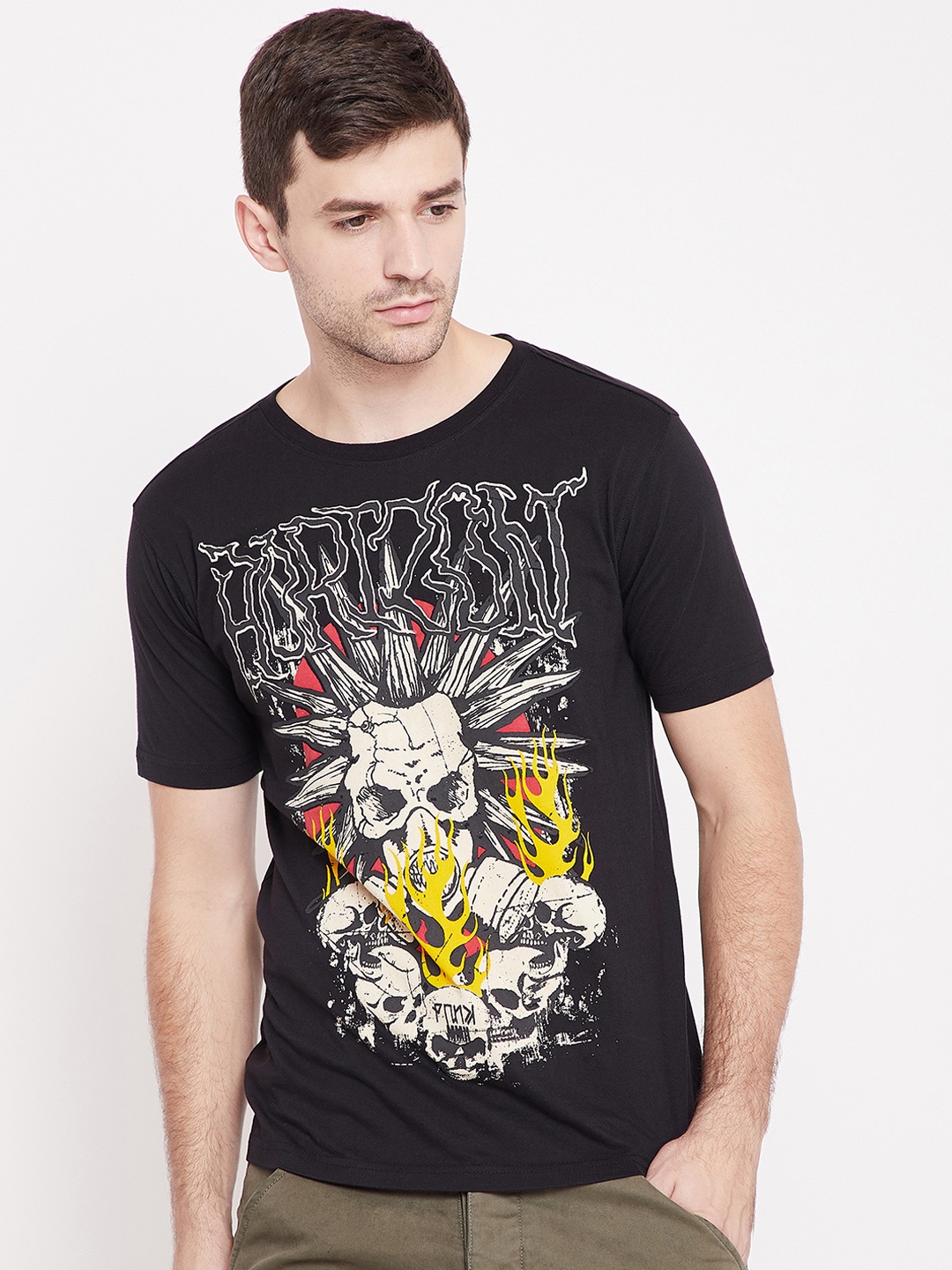 

PUNK Men Black Printed Round Neck T-shirt