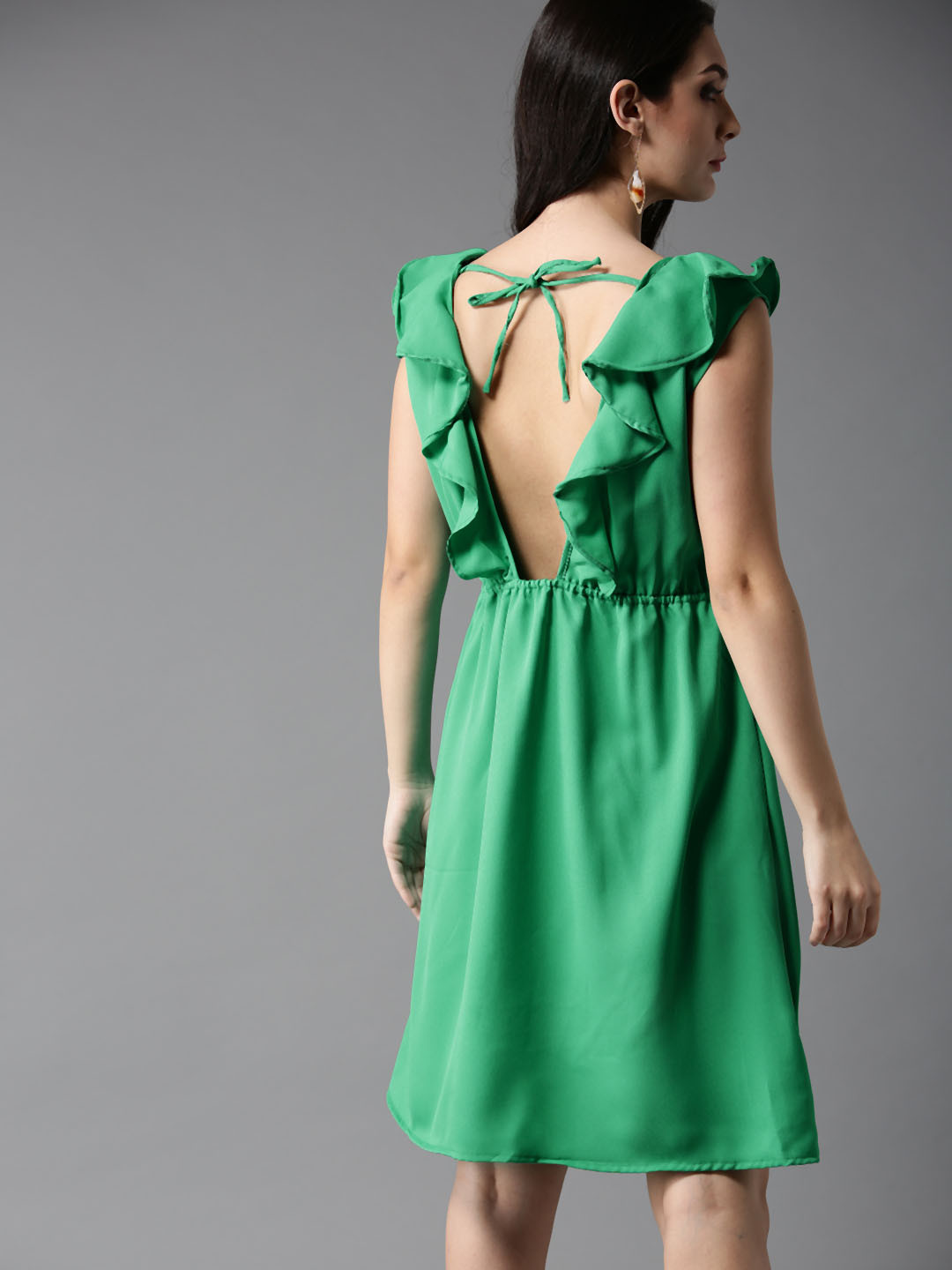 

Moda Rapido Women Green Solid Fit and Flare Dress