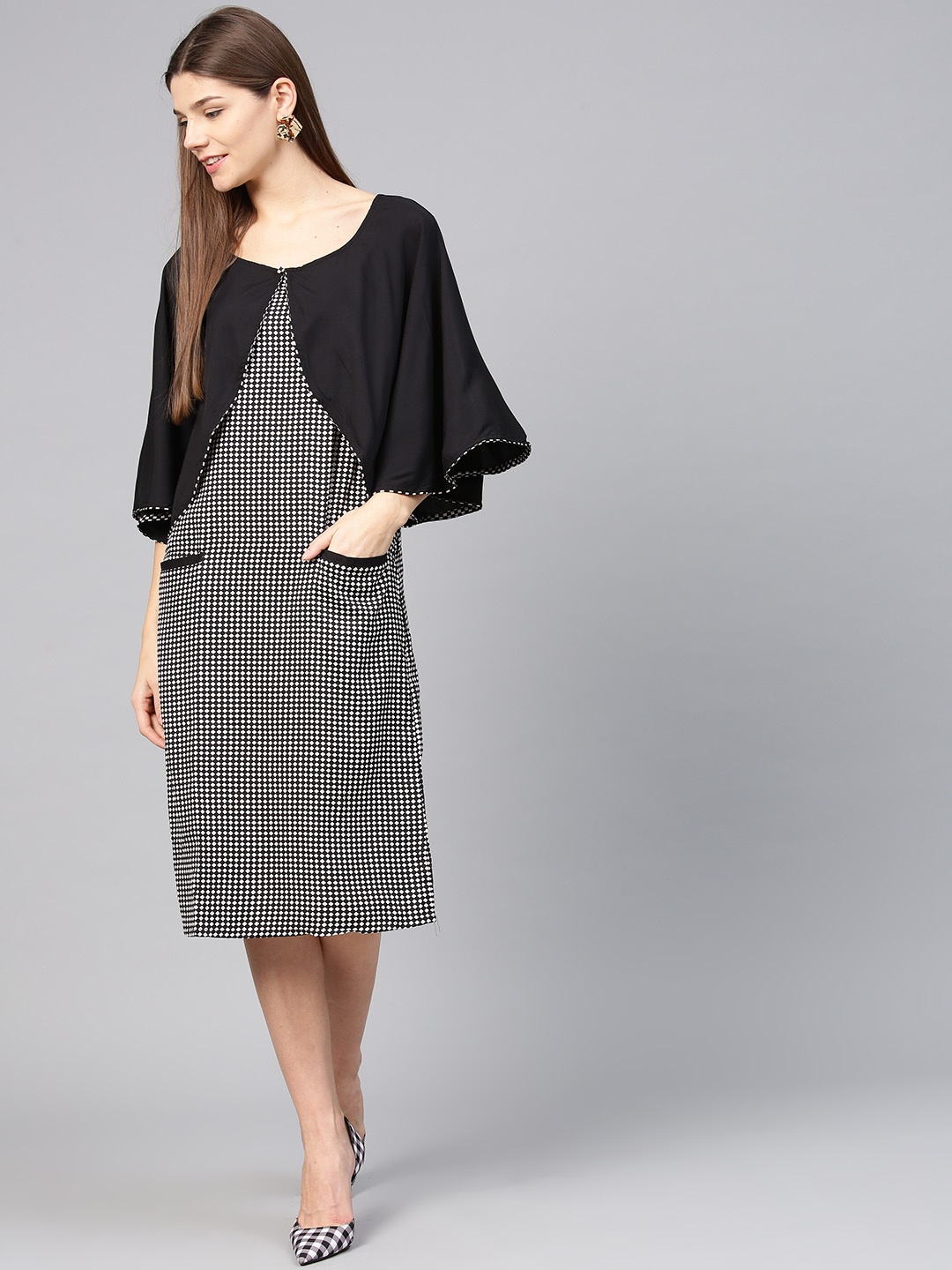 

aasi Women Black Checked A-Line Layered Dress