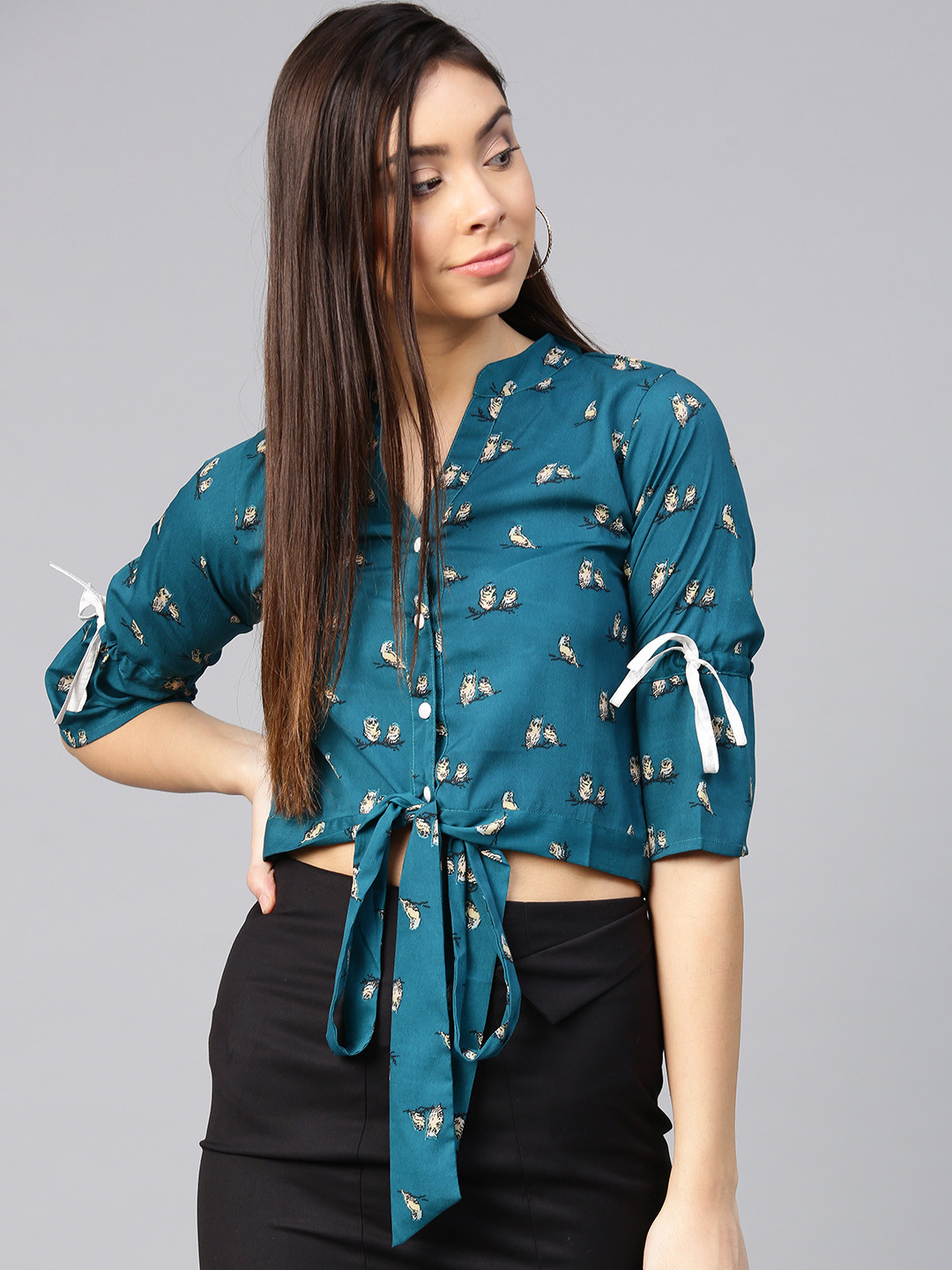 

aasi Women Green Printed Crop Top