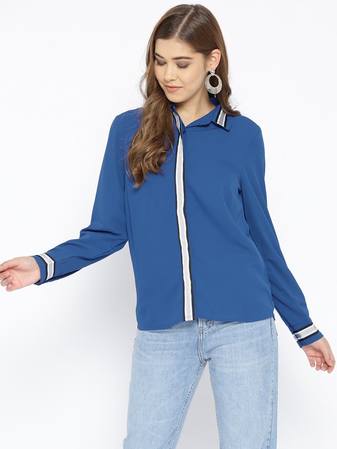 

United Colors of Benetton Women Blue Regular Fit Solid Casual Shirt