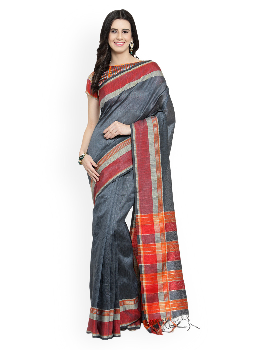 

Shaily Grey Pure Silk Solid Kanjeevaram Saree