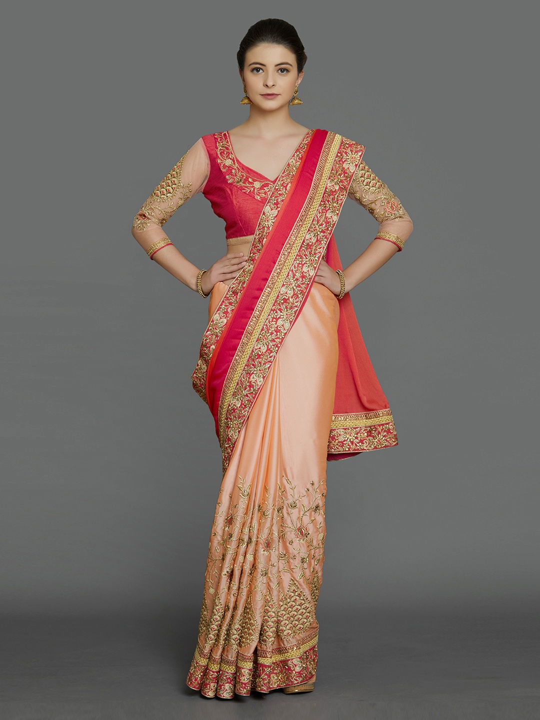 

Mitera Pink & Peach-Coloured Pure Georgette Saree