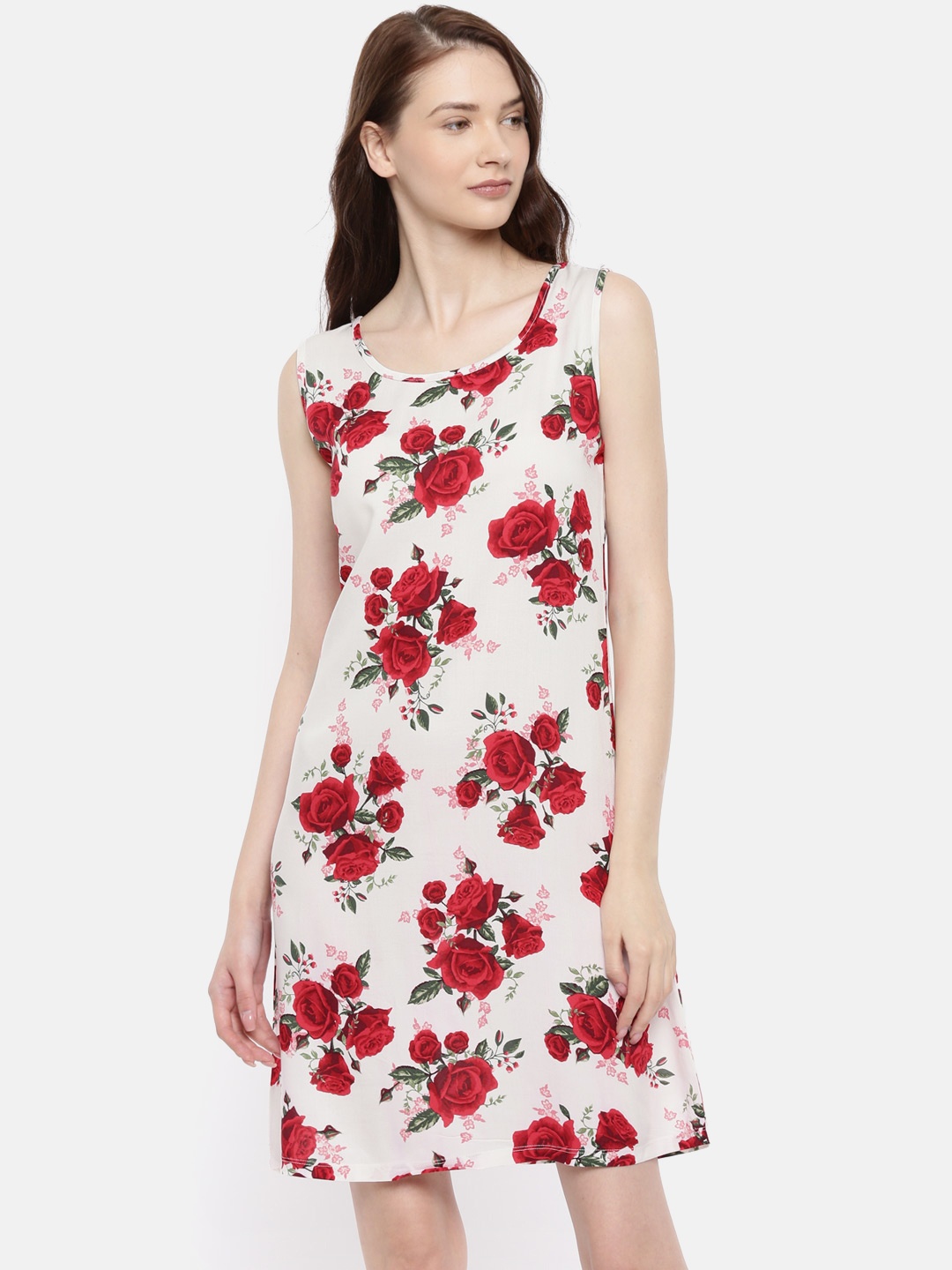 

Bareblow Women White & Red Printed Sheath Dress