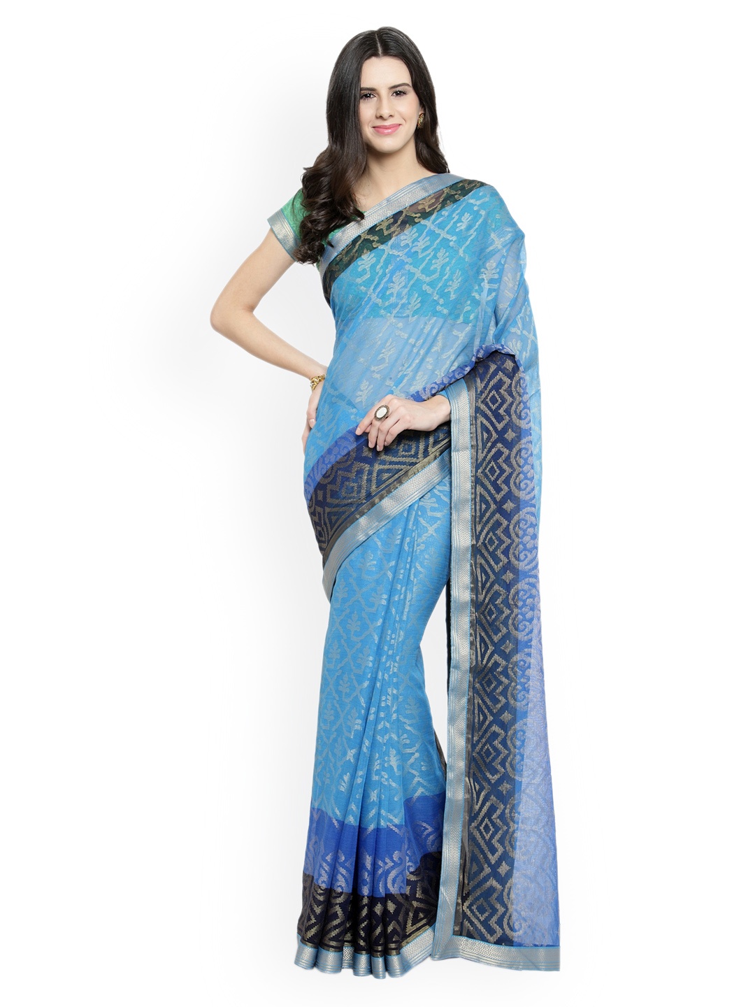 

Shaily Blue Printed Silk Blend Saree