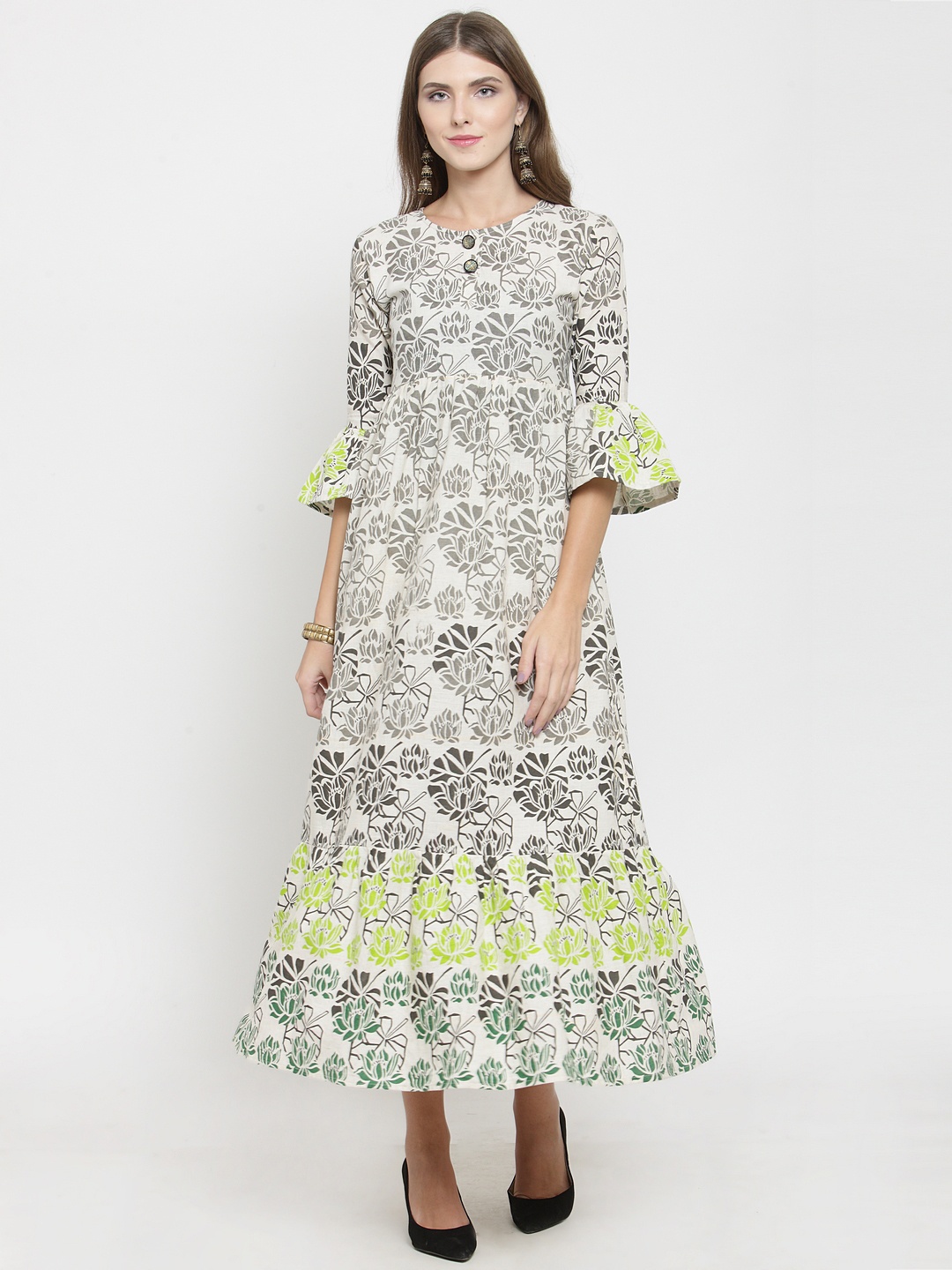 

Indibelle Women Off-White Printed A-Line Dress
