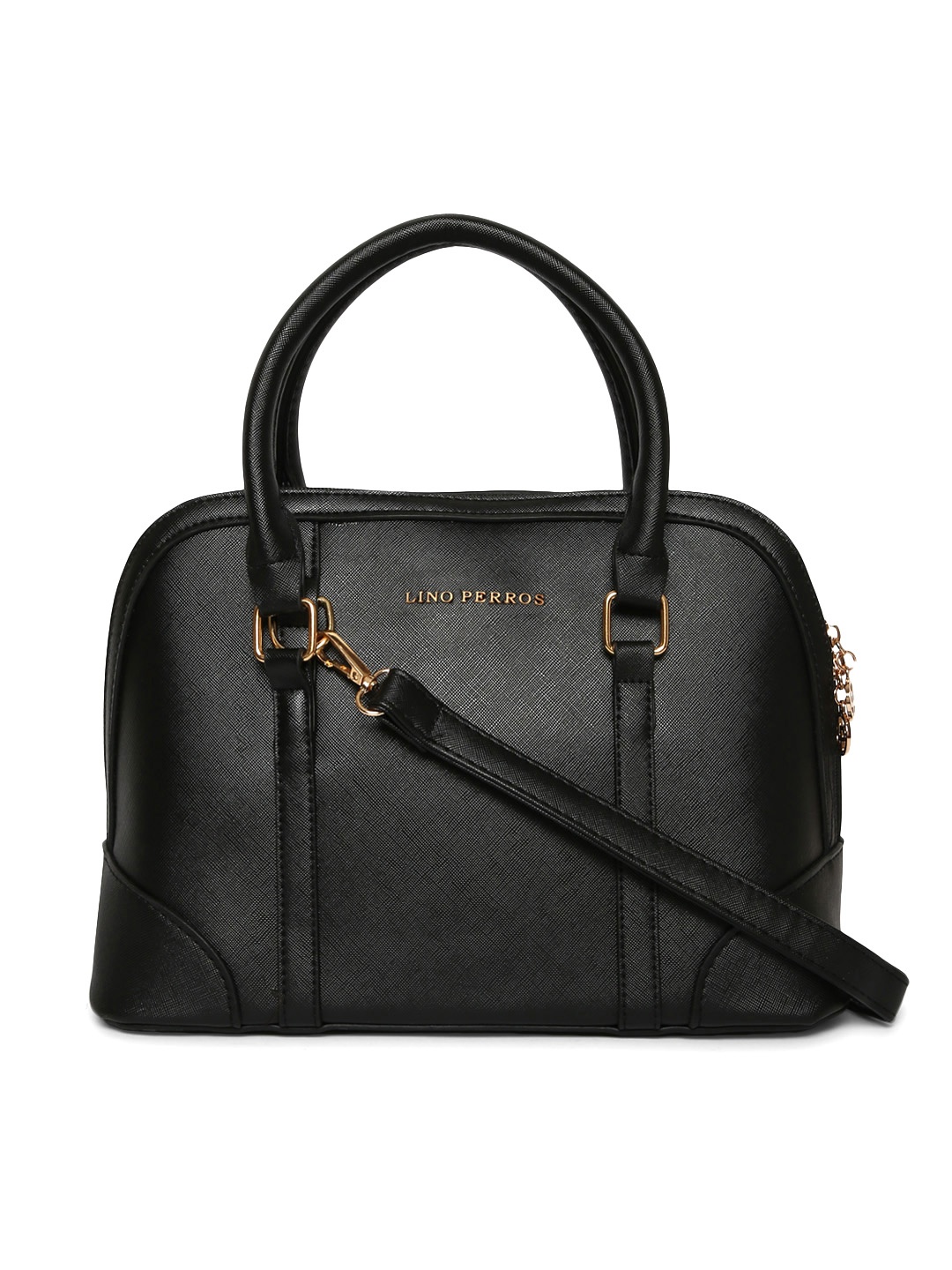 

Lino Perros Black Solid Handheld Bag with Detachable Sling Strap