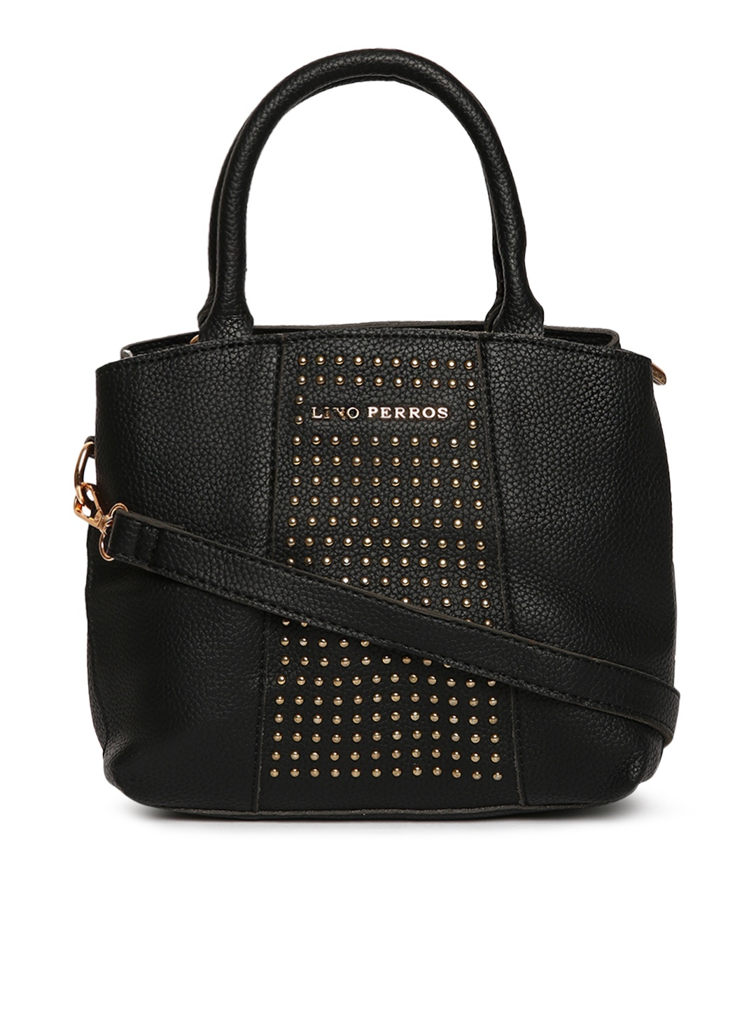 

Lino Perros Black Studded Handheld Bag with Detachable Sling Strap