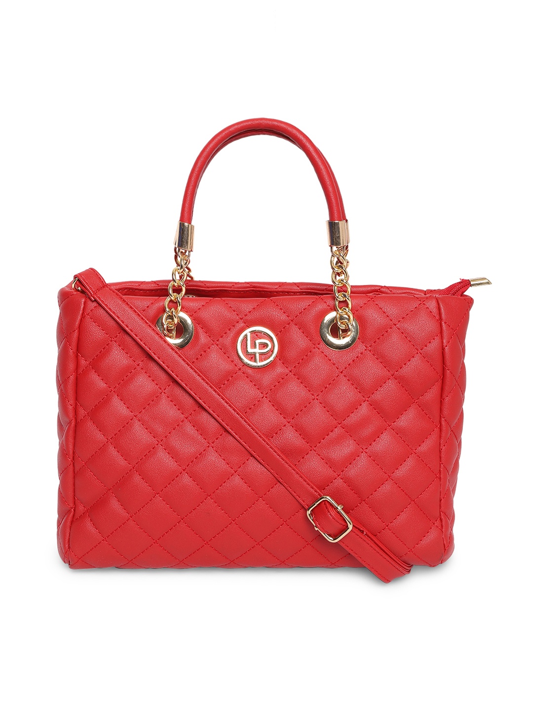 

Lino Perros Red Quilted Handheld Bag with Detachable Sling Strap