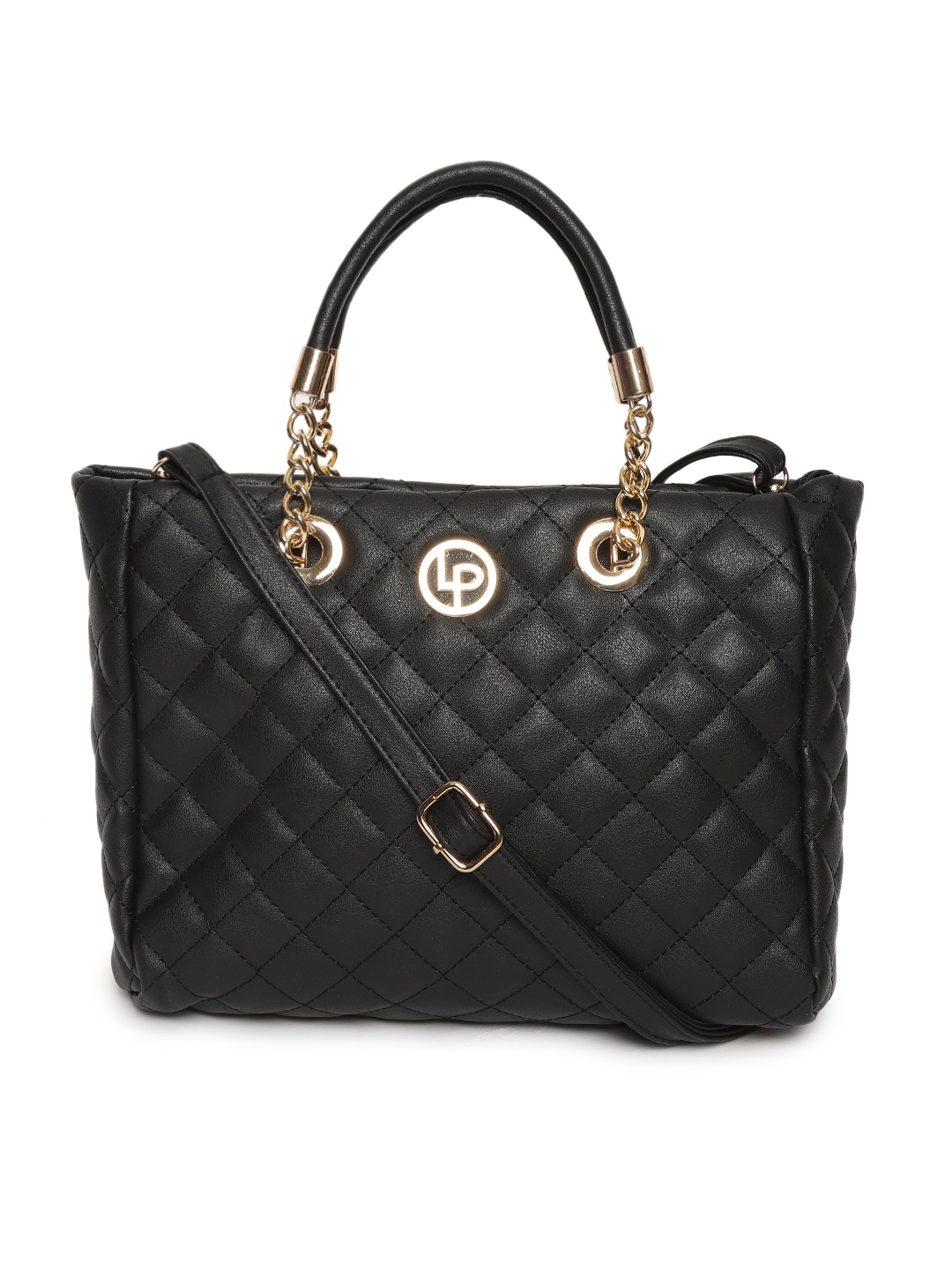 

Lino Perros Black Quilted Handheld Bag with Detachable Sling Strap