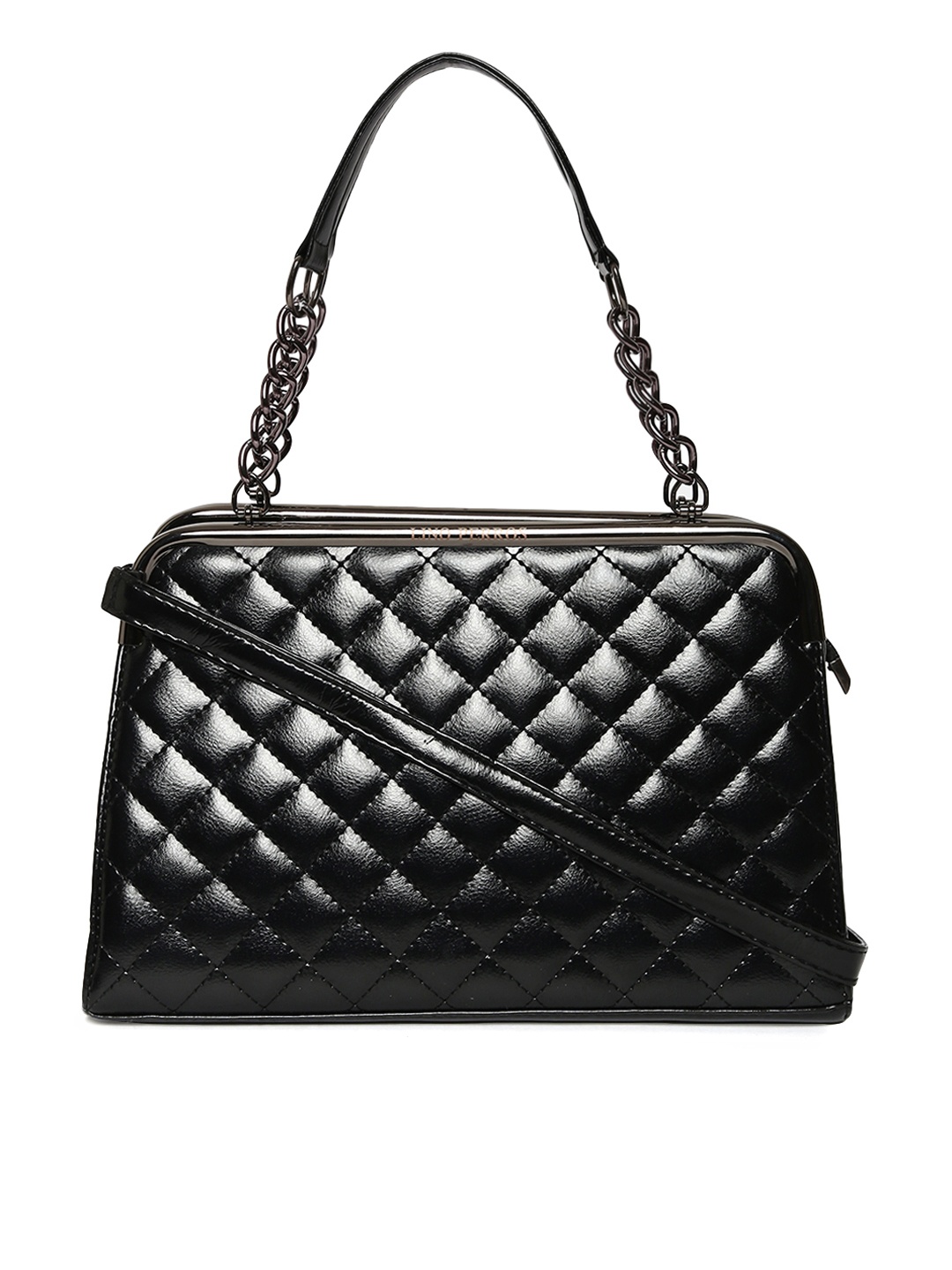 

Lino Perros Black Quilted Handheld Bag with Detachable Sling Strap