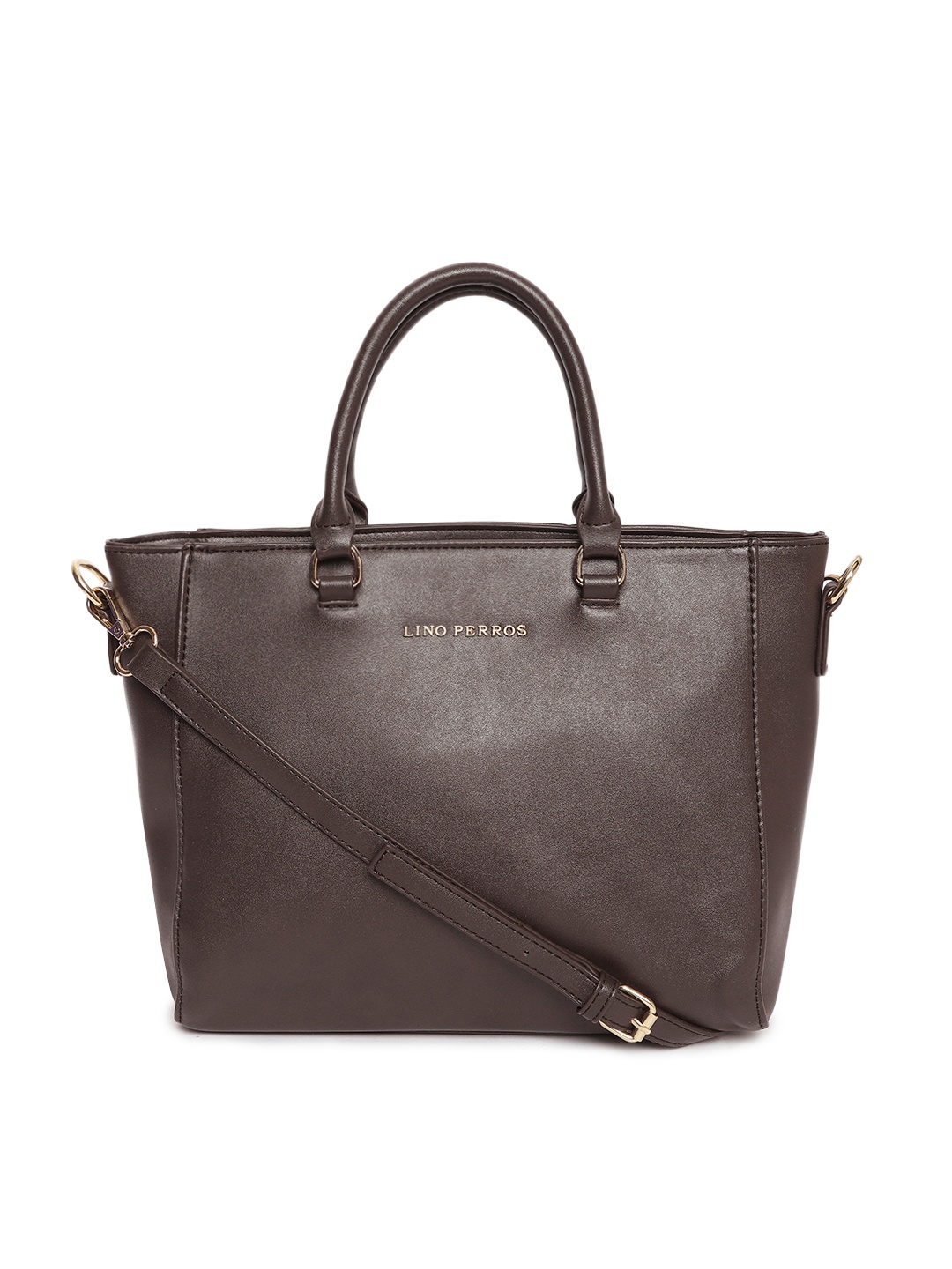 

Lino Perros Coffee Brown Solid Handheld Bag with Detachable Sling Strap