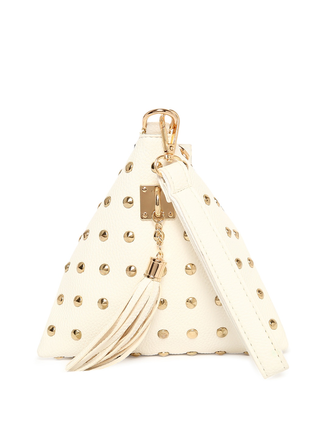 

Lino Perros White & Gold-Toned Studded Triangular Potli
