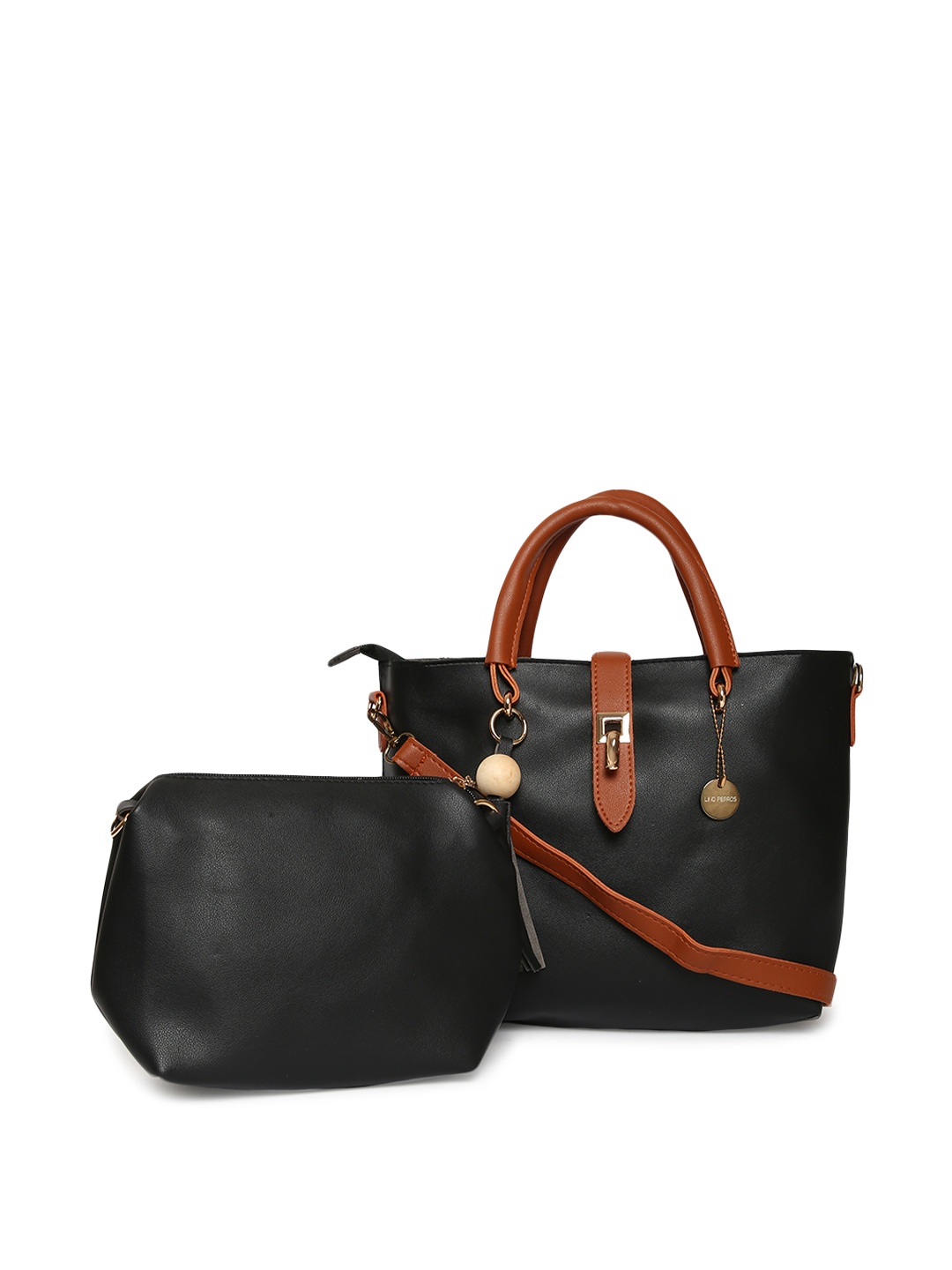 

Lino Perros Black Solid Handheld Bag with Pouch