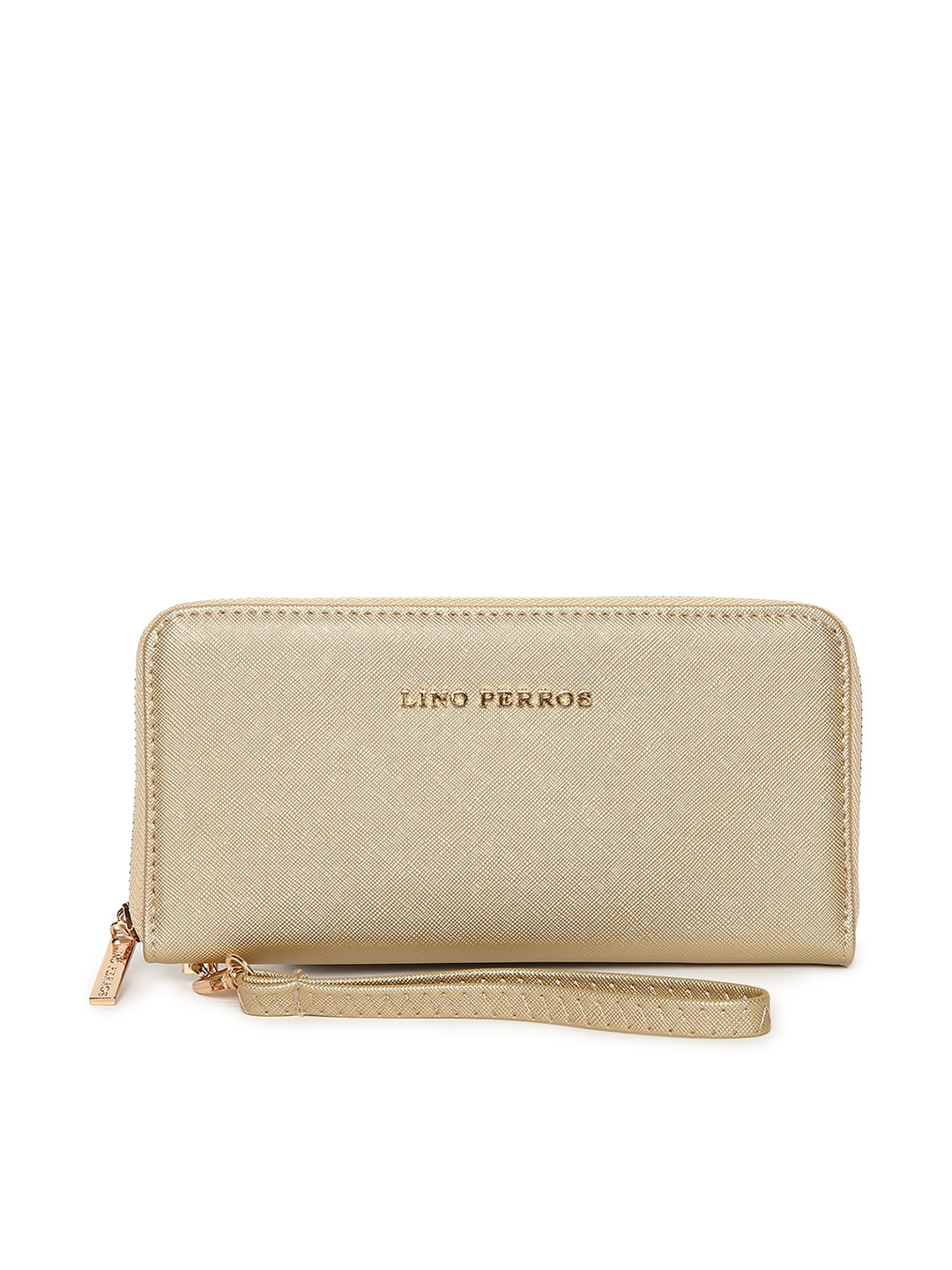 

Lino Perros Women Gold-Toned Solid Zip Around Wallet with Detachable Wrist Loop