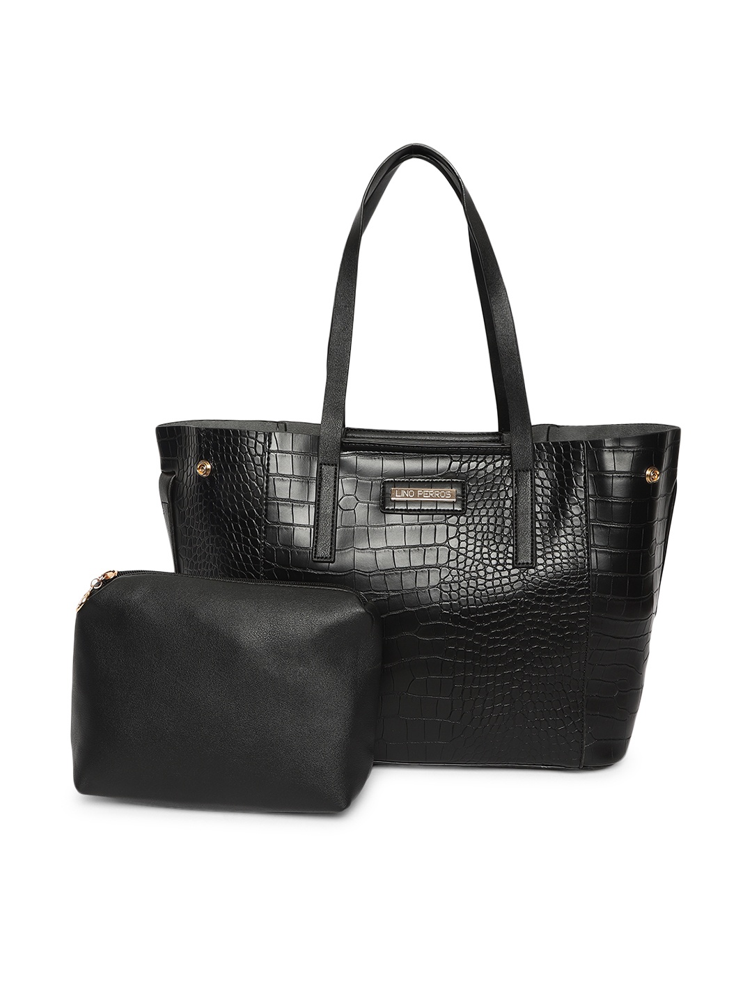 

Lino Perros Black Croc-Textured Shoulder Bag