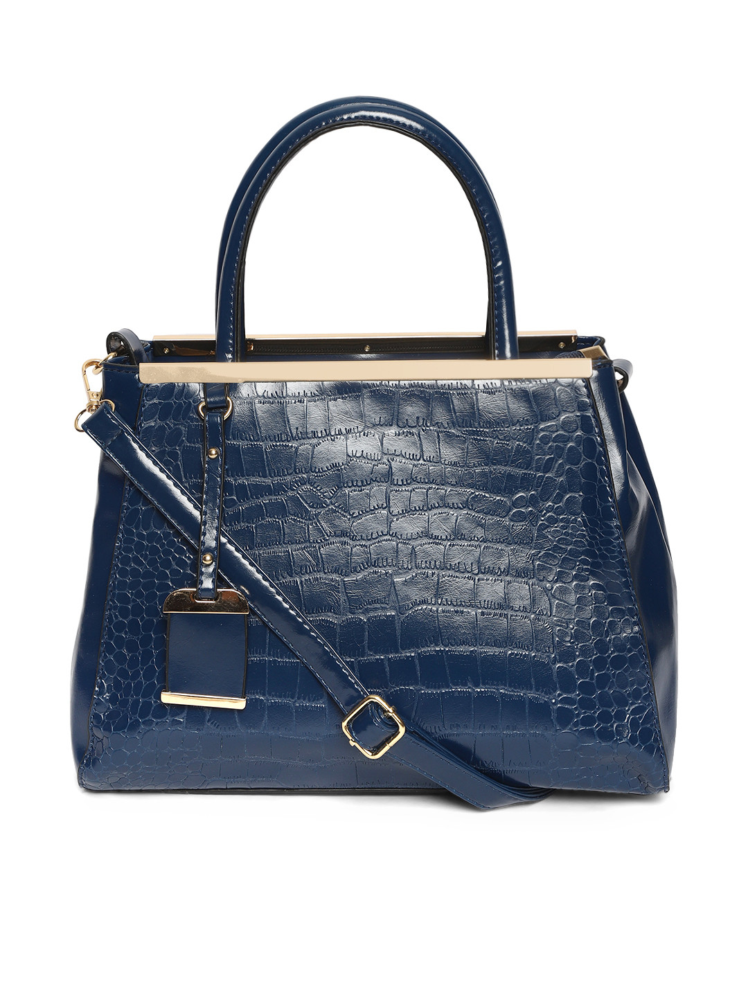 

Lino Perros Navy Blue Croc Textured Handheld Bag