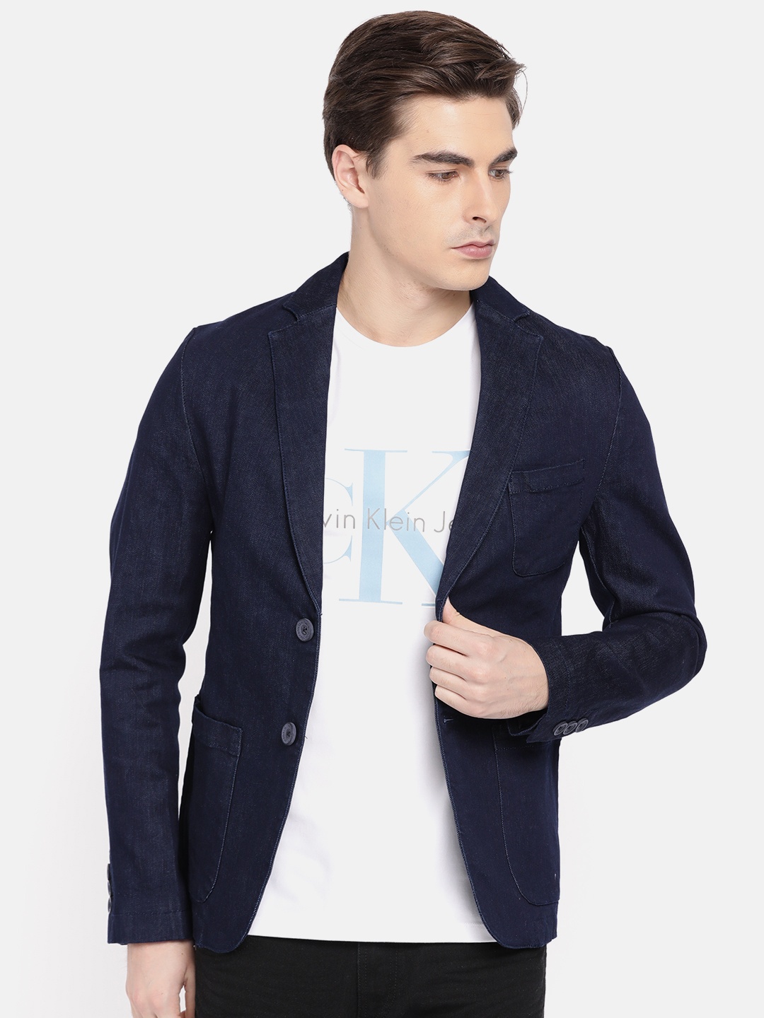 

Calvin Klein Jeans Men Blue Single-Breasted Denim Casual Blazer